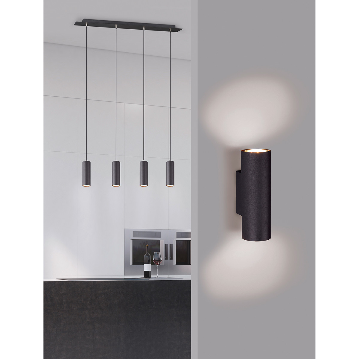 LED Wandlamp - Trion Mary Up and Down - GU10 Fitting - Rond - Mat Zwart - Aluminium