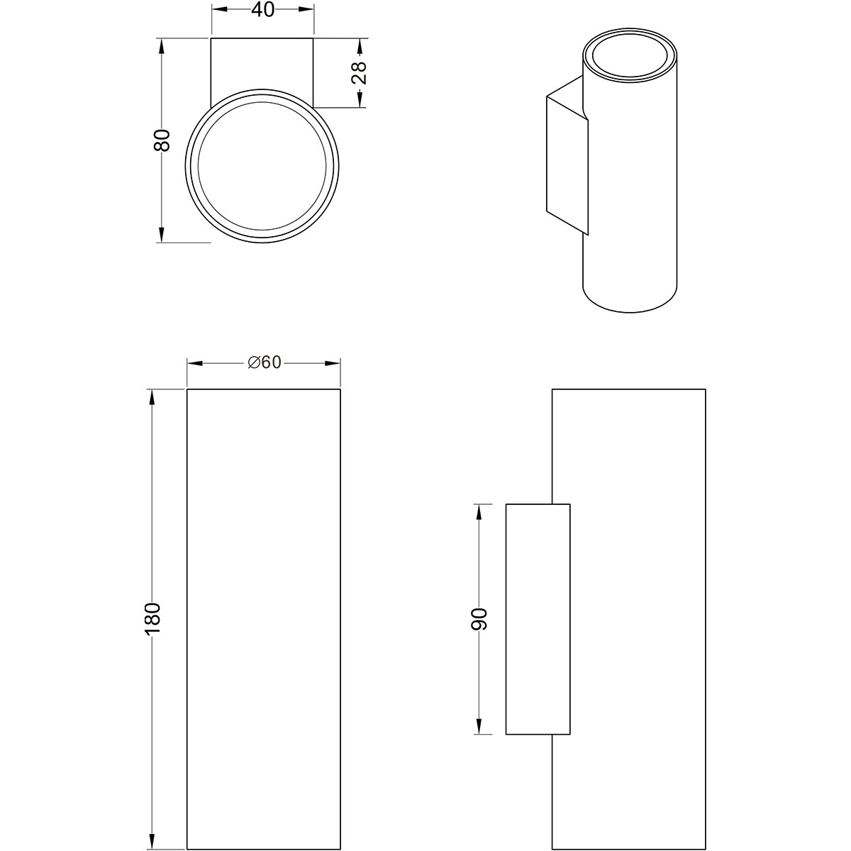 LED Wandlamp - Trion Mary Up and Down - GU10 Fitting - Rond - Mat Zwart - Aluminium