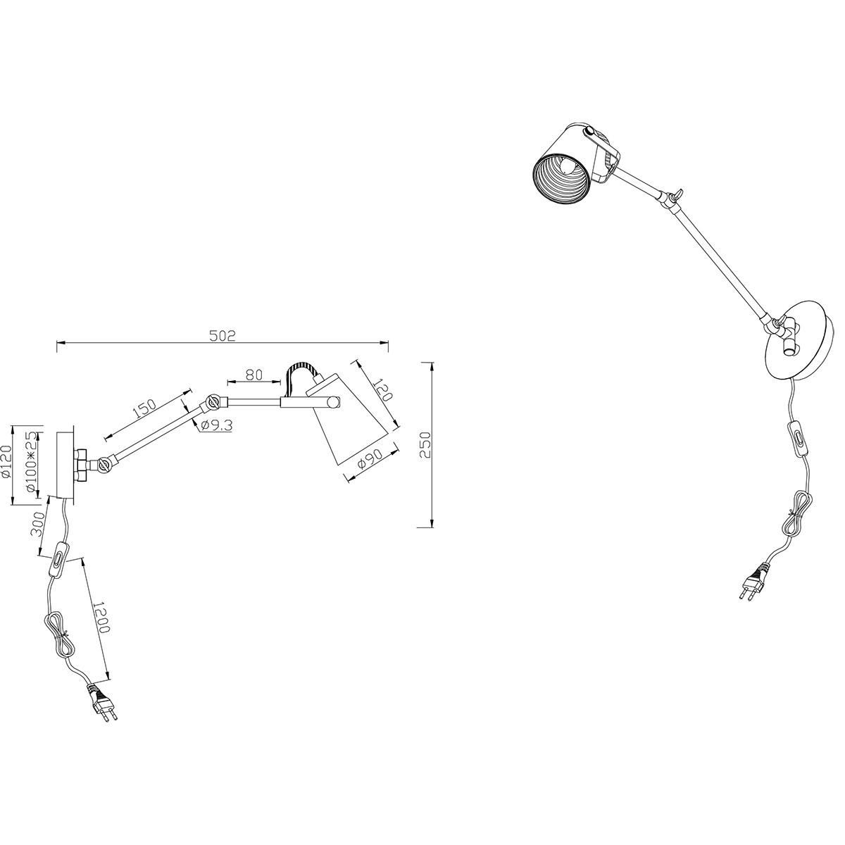 LED Wandlamp - Wandverlichting - Trion Edwy - E14 Fitting - Rond - Mat Zwart - Aluminium