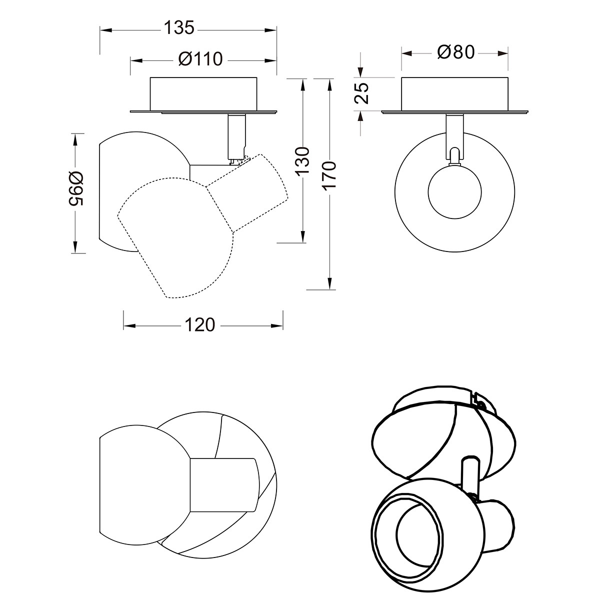 LED Wandspot - Trion Besina - E14 Fitting - Rond - Mat Nikkel - Aluminium