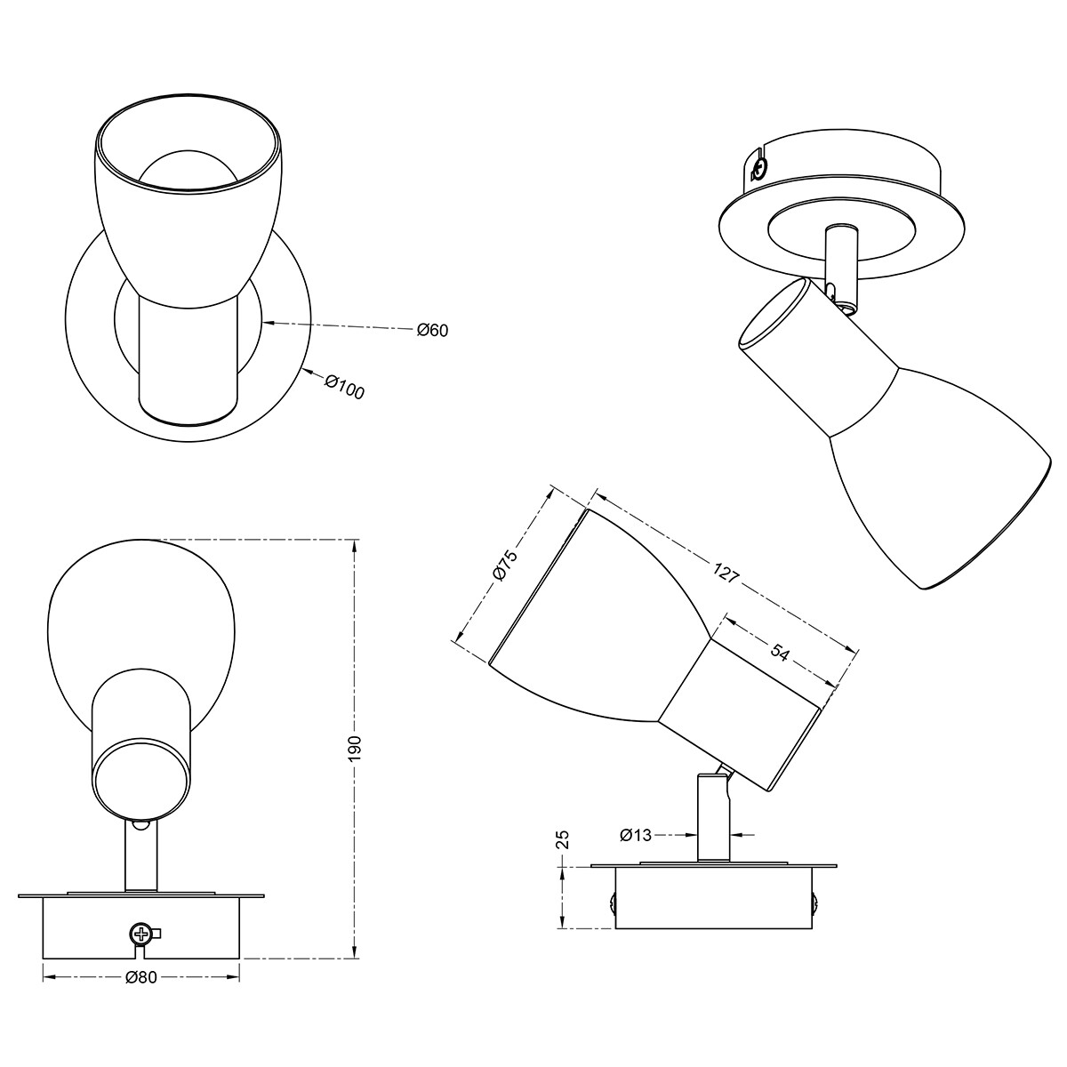 LED Wandspot - Trion Levino - E14 Fitting - Warm Wit 3000K - Rond - Mat Nikkel - Aluminium