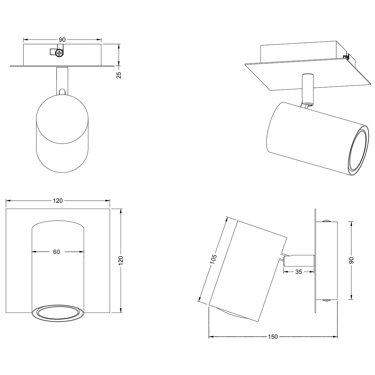 LED Wandspot - Trion Mary - GU10 Fitting - Vierkant - Roestkleur - Aluminium