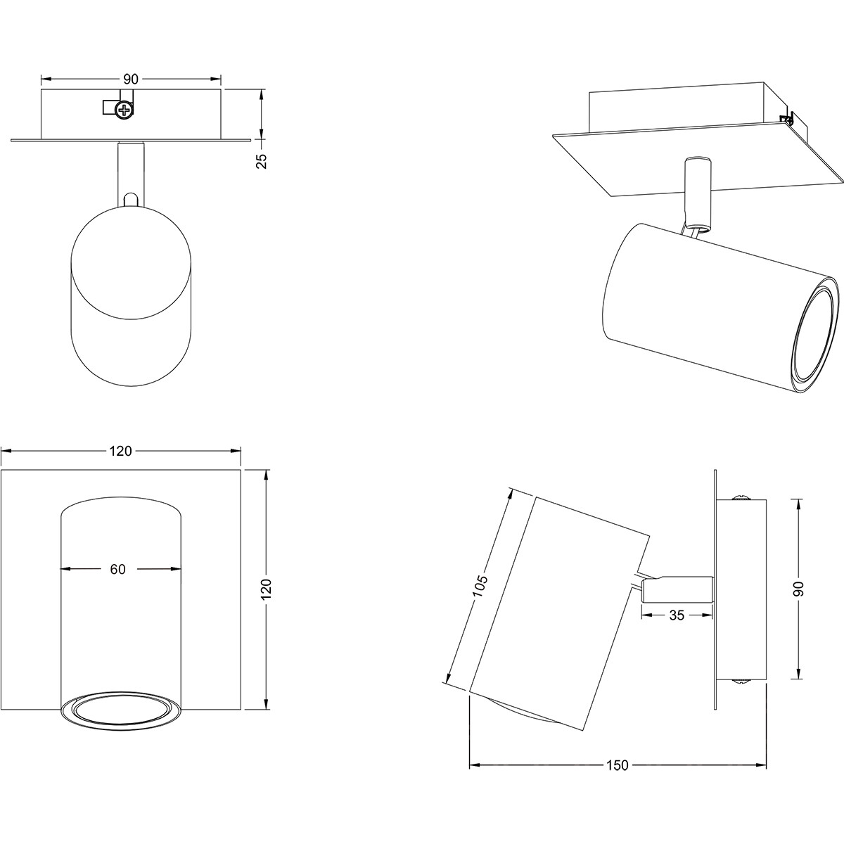 LED Wandspot - Trion Milona - GU10 Fitting - 1-lichts - Rond - Mat Zwart/Goud - Aluminium