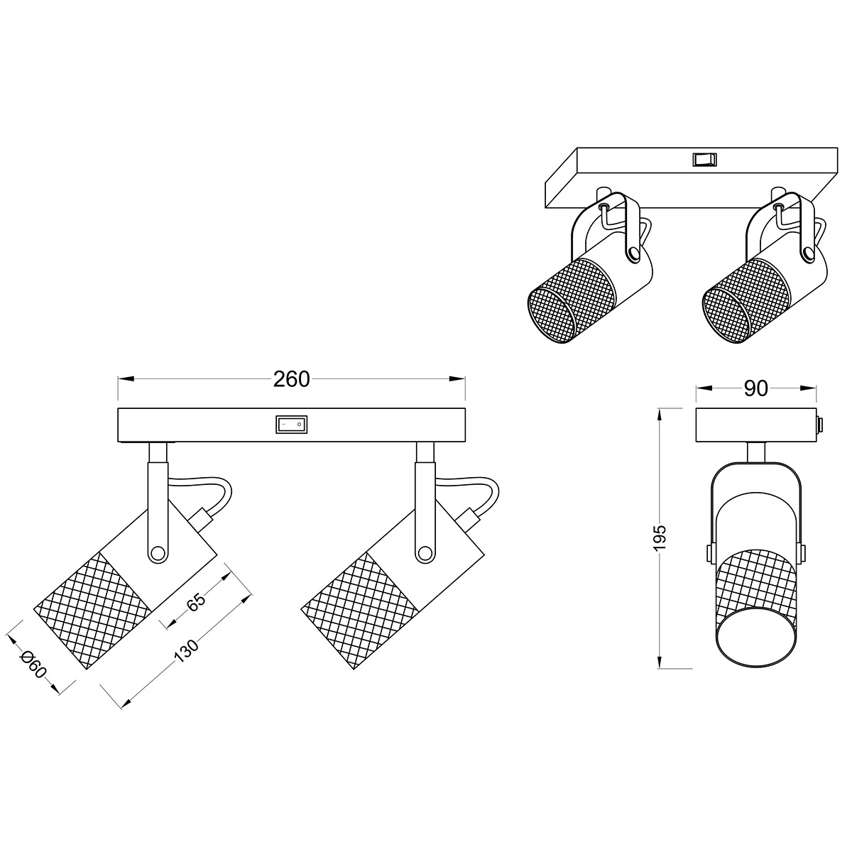 LED Wandspot - Trion Yosh - E14 Fitting - 2-lichts - Rechthoek - Mat Zwart - Aluminium