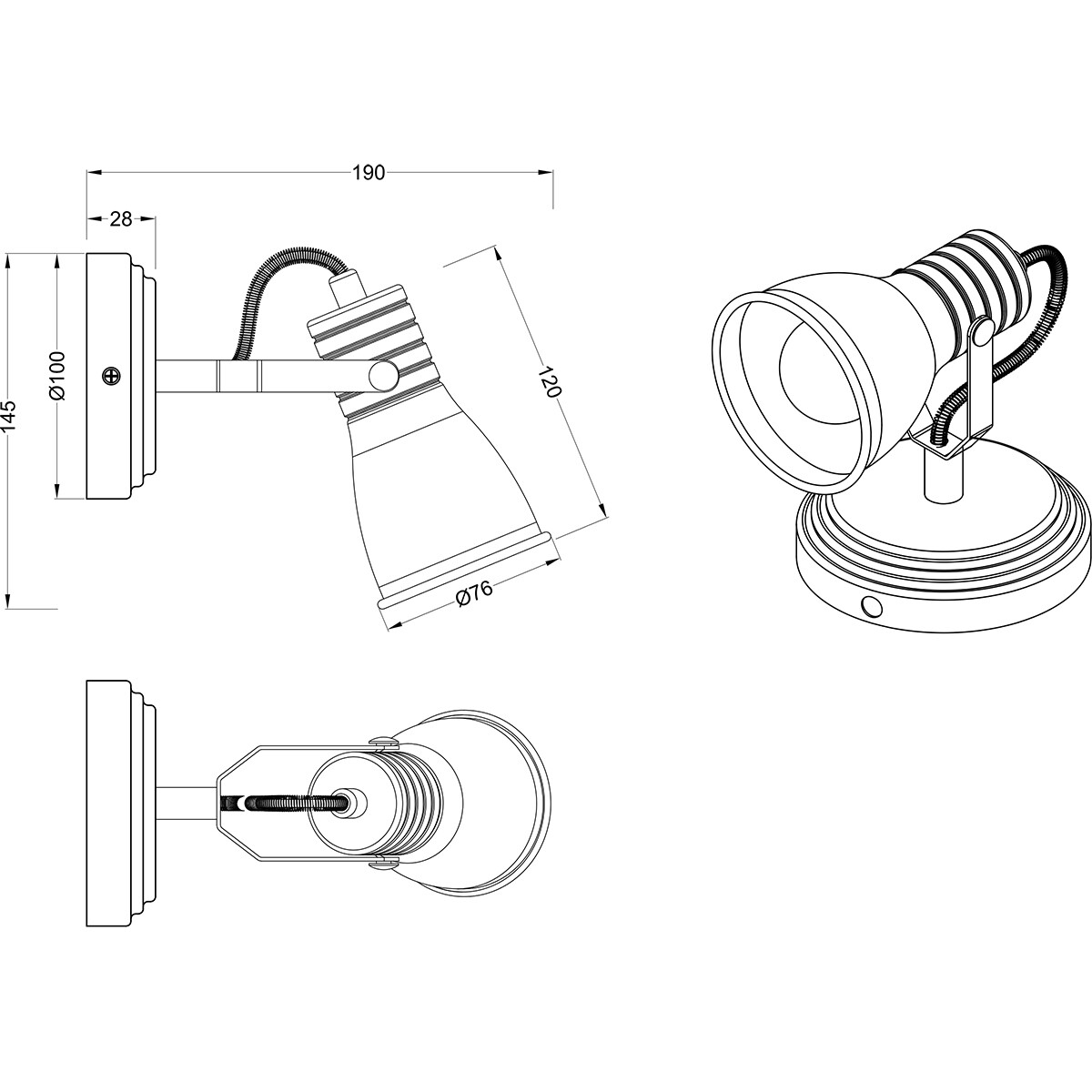 LED Wandspot - Wandverlichting - Trion Sanita - E14 Fitting - 1-lichts - Rond - Antiek Wit - Aluminium