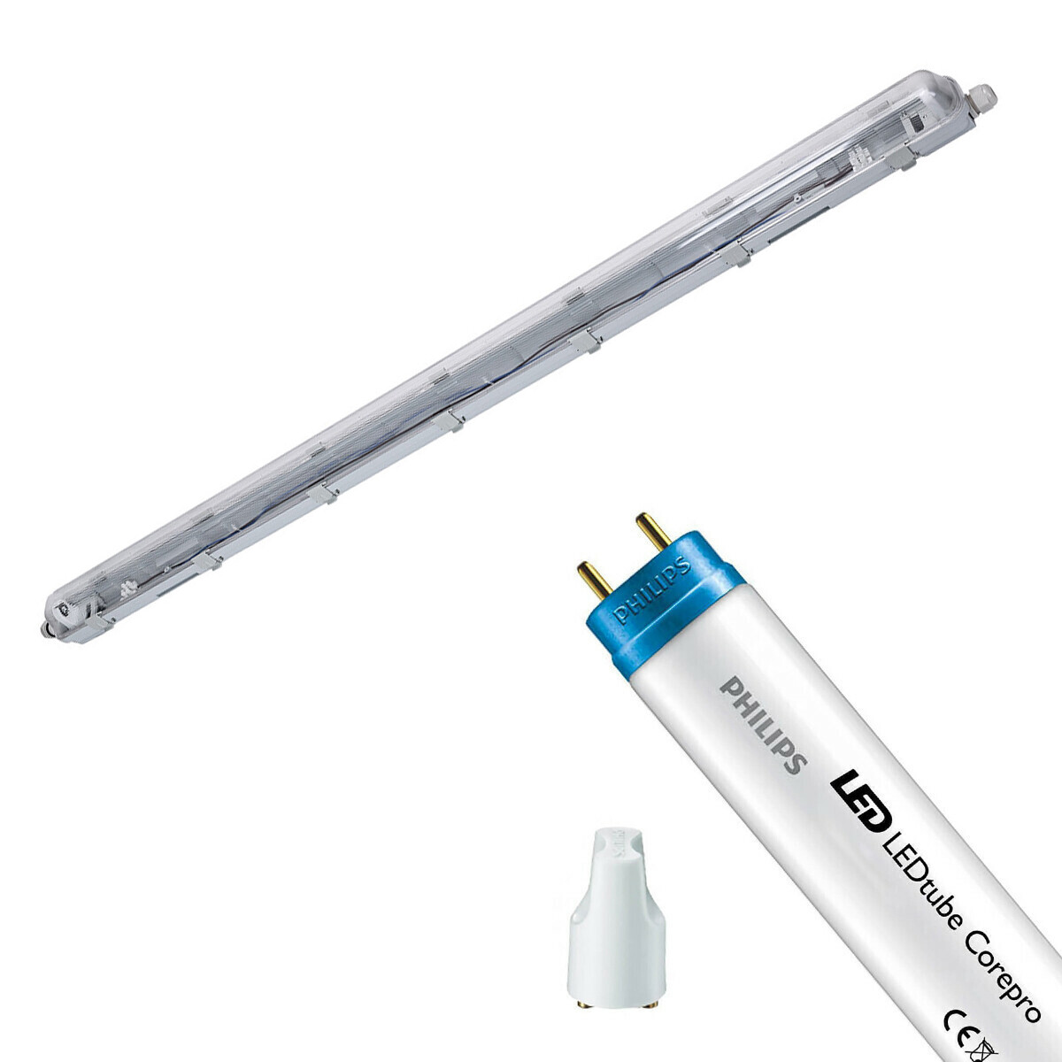 LED Waterdichte TL Armatuur met T8 Buis - Velvalux Strela - 120cm - Enkel - Koppelbaar - Waterdicht IP65 - Philips - CorePro LEDtube EM 840 - 14.5W - Natuurlijk Wit 4000K | Vervangt 36W