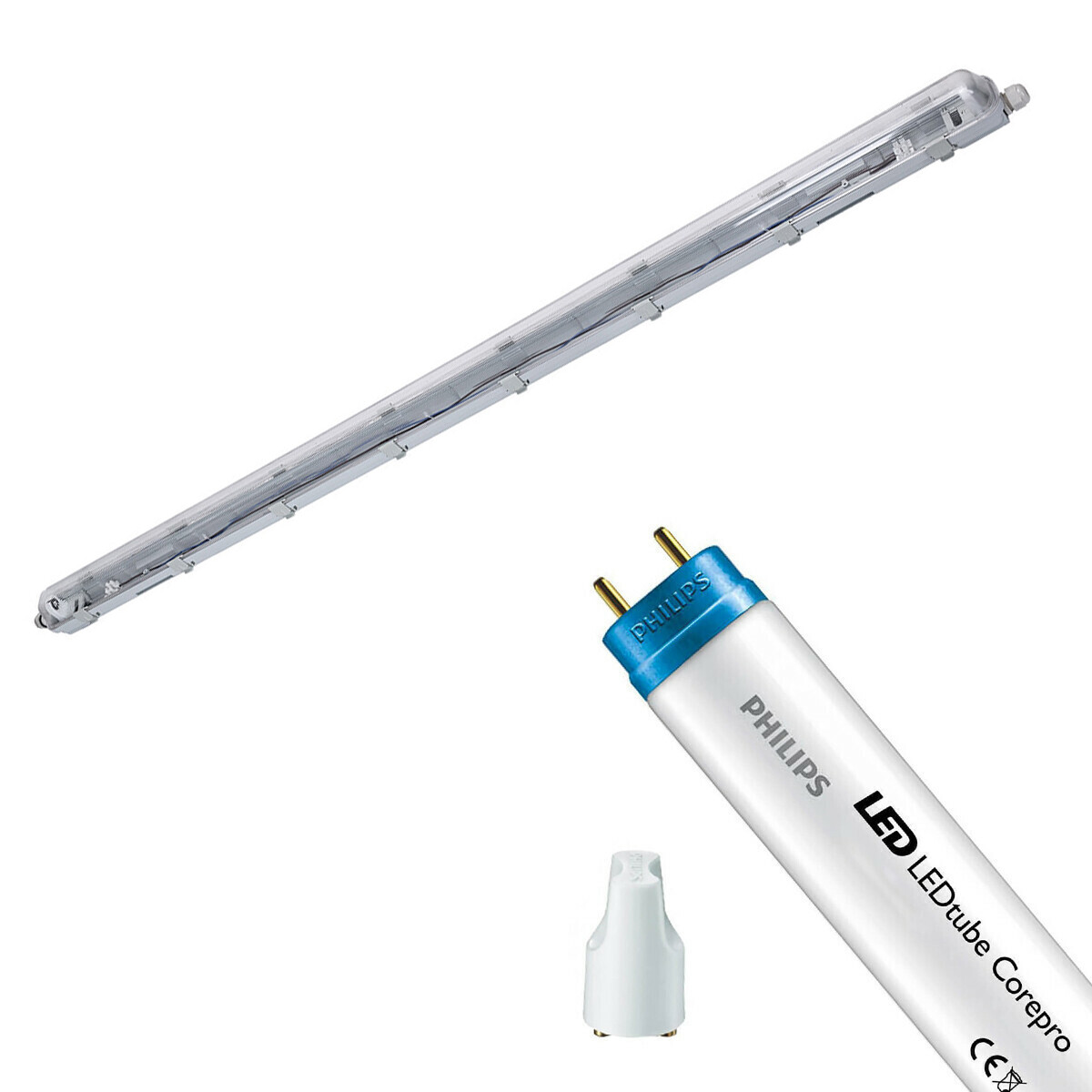 LED Waterdichte TL Armatuur met T8 Buis - Velvalux Strela - 150cm - Enkel - Koppelbaar - Waterdicht IP65 - Philips - CorePro LEDtube EM 840 - 20W - Natuurlijk Wit 4000K | Vervangt 58W