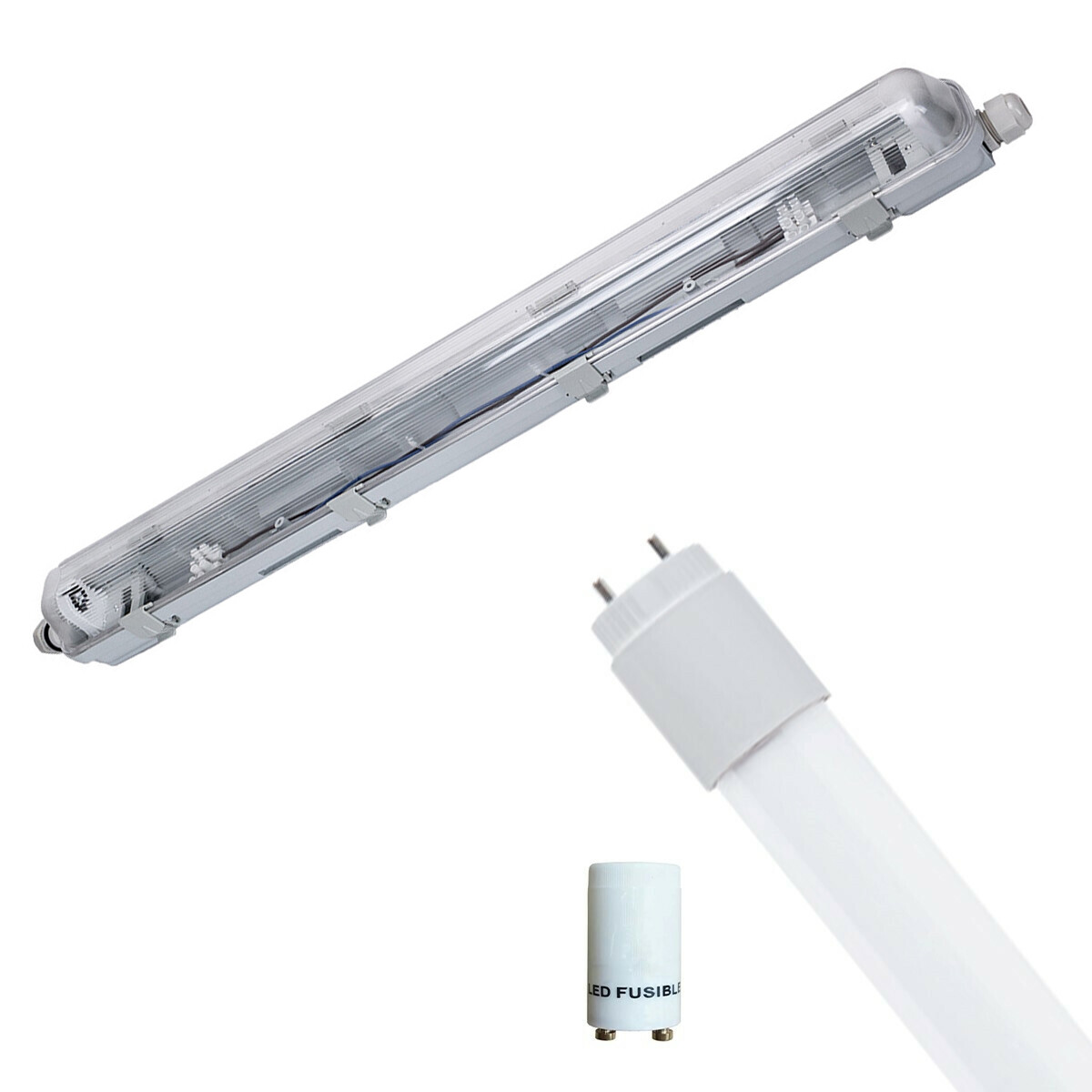 LED Waterdichte TL Armatuur met T8 Buis - Velvalux Strela - 60cm - Enkel - Koppelbaar - Waterdicht IP65 - 8W - Helder/Koud Wit 6400K