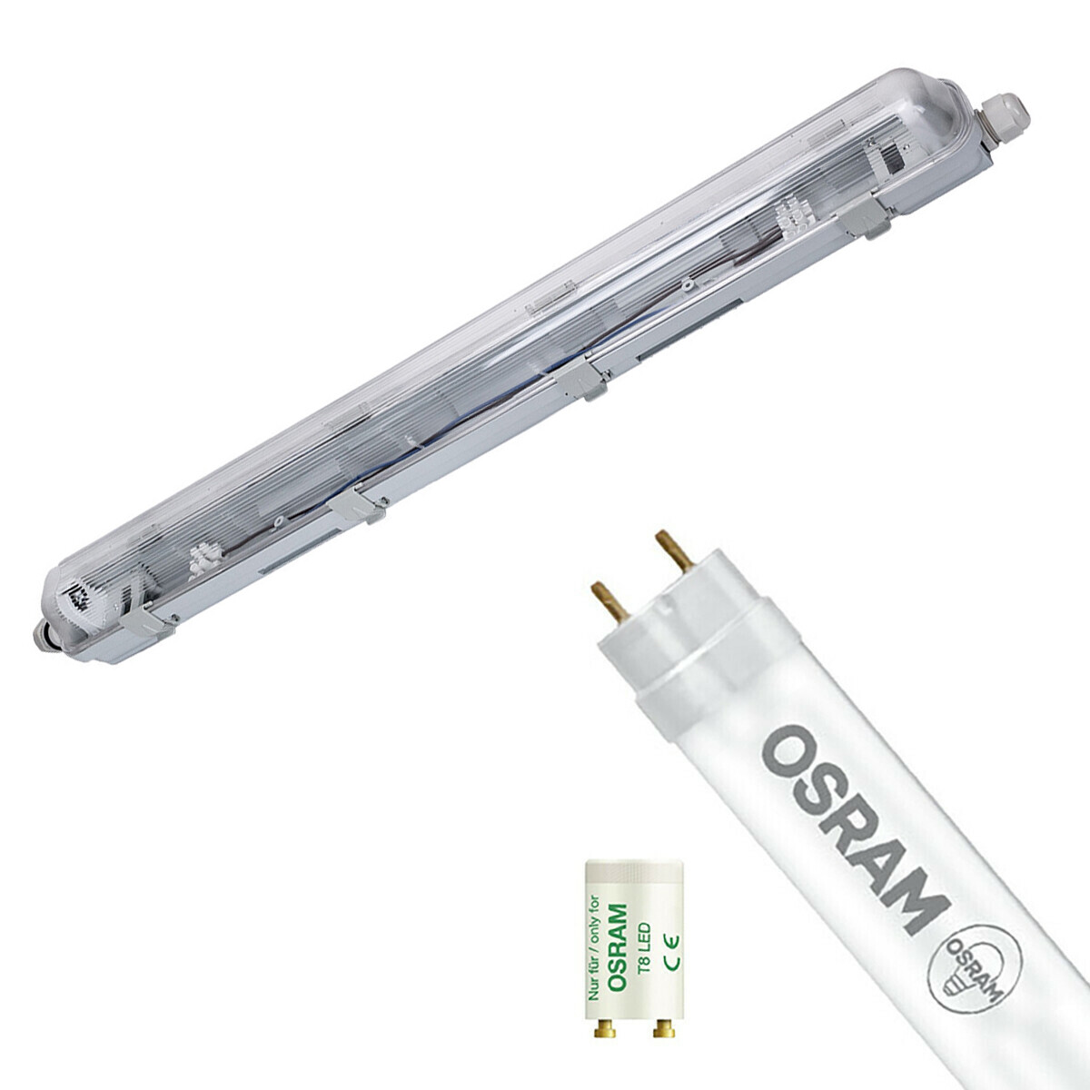 LED Waterdichte TL Armatuur met T8 Buis - Velvalux Strela - 60cm - Enkel - Koppelbaar - Waterdicht IP65 - OSRAM - SubstiTUBE Value EM 865 - 7.6W - Helder/Koud Wit 6500K | Vervangt 18W