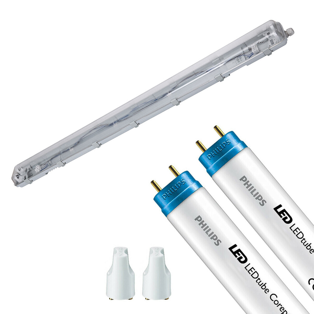 LED Waterdichte TL Armatuur met T8 Buizen - Velvalux Strela - 120cm - Dubbel - Koppelbaar - Waterdicht IP65 - Philips - CorePro LEDtube EM 865 - 29W - Helder/Koud Wit 6500K | Vervangt 72W