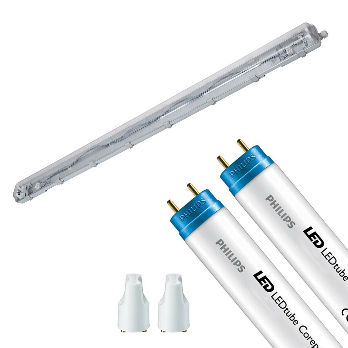 LED Waterdichte TL Armatuur met T8 Buizen - Velvalux Strela - 150cm - Dubbel - Koppelbaar - Waterdicht IP65 - Philips - CorePro LEDtube EM 865 - 40W - Helder/Koud Wit 6500K | Vervangt 116W