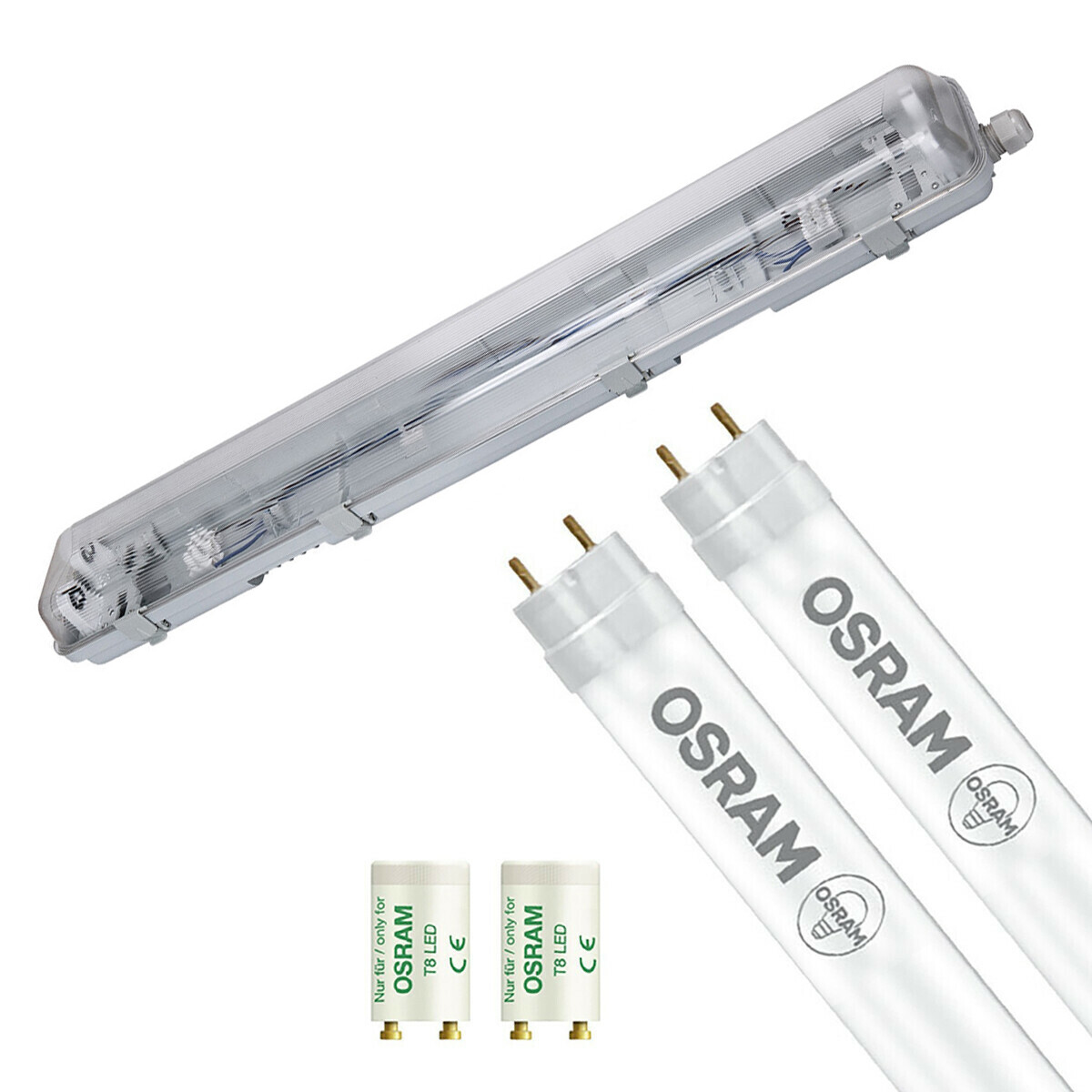 LED Waterdichte TL Armatuur met T8 Buizen - Velvalux Strela - 60cm - Dubbel - Koppelbaar - Waterdicht IP65 - OSRAM - SubstiTUBE Value EM 865 - 15.2W - Helder/Koud Wit 6500K | Vervangt 36W