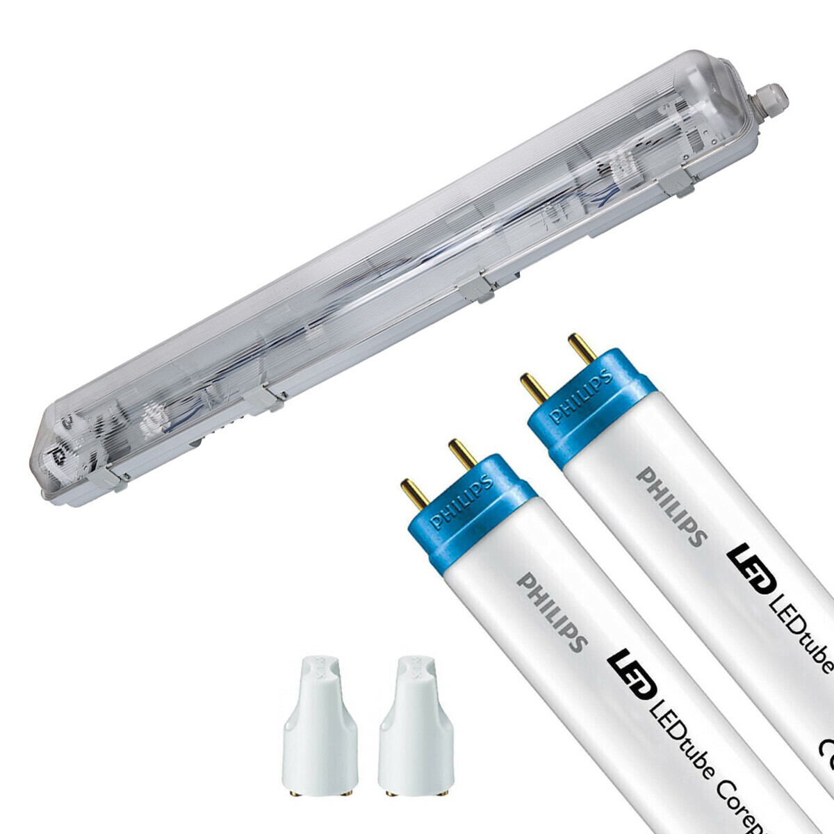 LED Waterdichte TL Armatuur met T8 Buizen - Velvalux Strela - 60cm - Dubbel - Koppelbaar - Waterdicht IP65 - Philips - CorePro LEDtube EM 865 - 16W - Helder/Koud Wit 6500K | Vervangt 36W