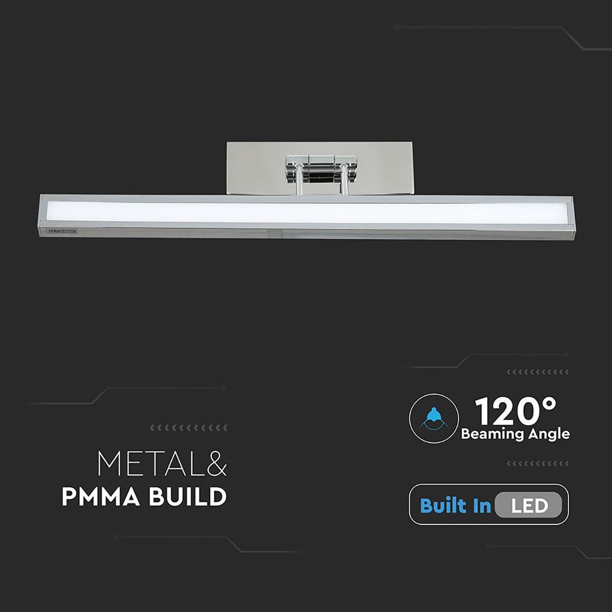 LED Spiegelverlichting - Schilderijverlichting - Viron Quala - 8W - Natuurlijk Wit 4000K - Mat Chroom - Aluminium