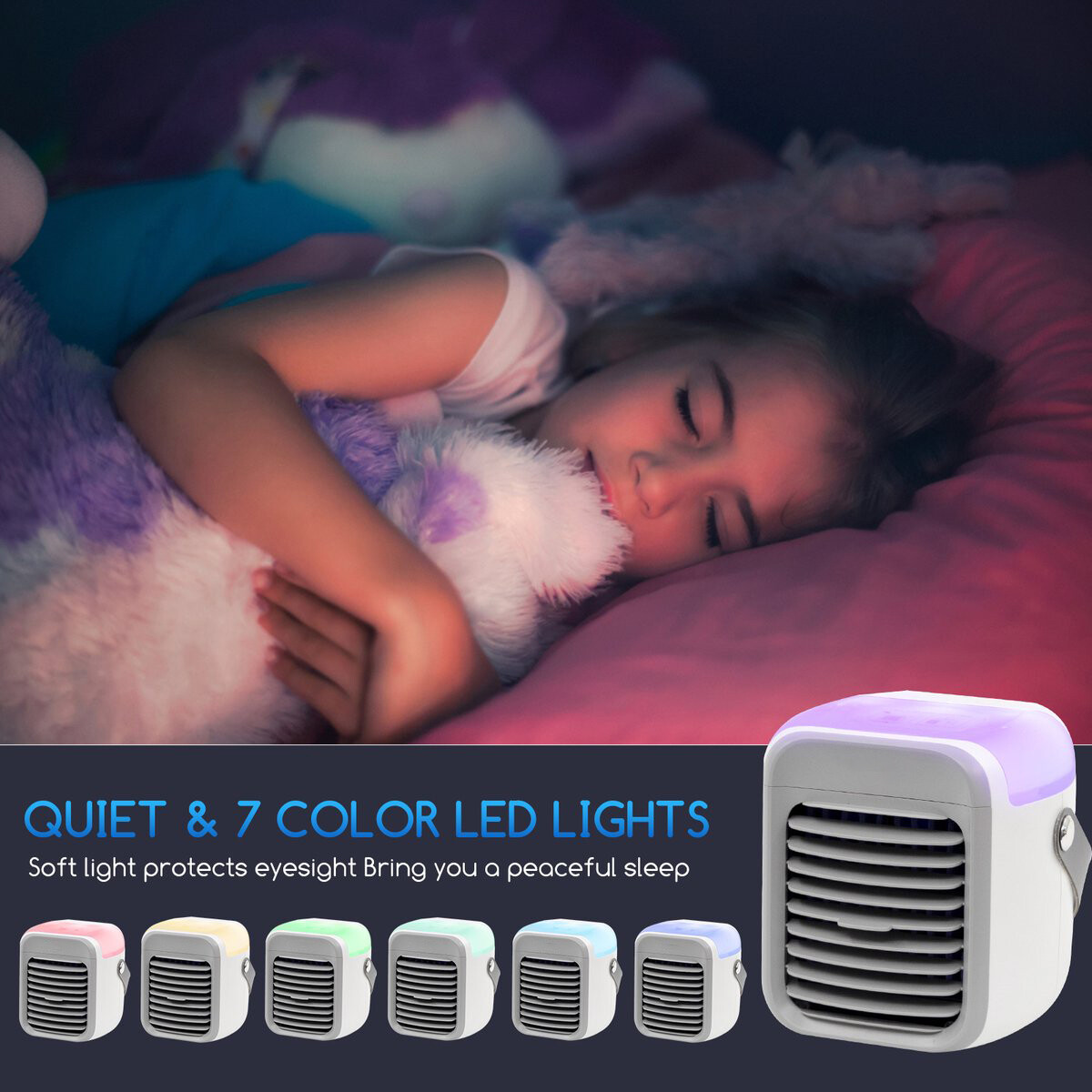 Mini Aircooler met LED Verlichting - Aigi Cuby - Mistventilator - Mini Tafelventilator - Luchtkoeler - USB Oplaadbaar - Wit