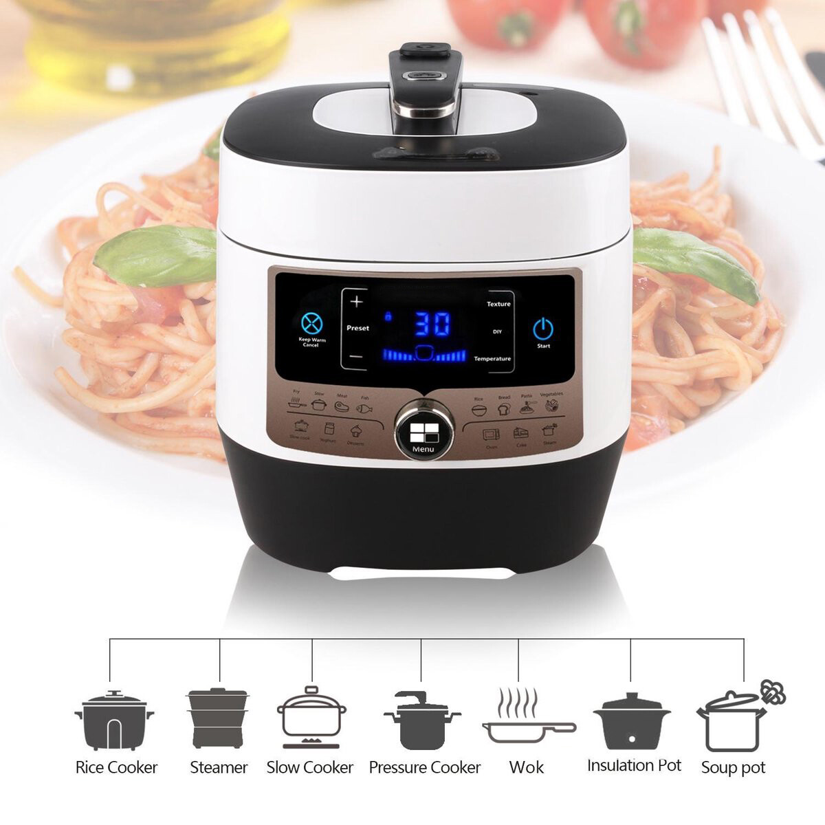 Multicooker Pressure - Aigi Pandy - 5.5 Liter - Zwart/Wit