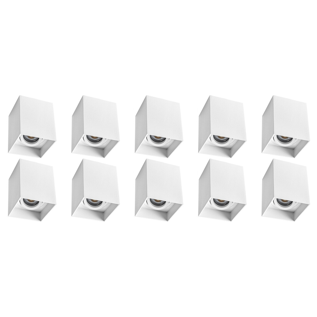 Opbouwspot 10 Pack - Pragmi Luxina Pro - GU10 Fitting - Opbouw Vierkant - Mat Wit - Aluminium - Verdiept - Kantelbaar - 90mm