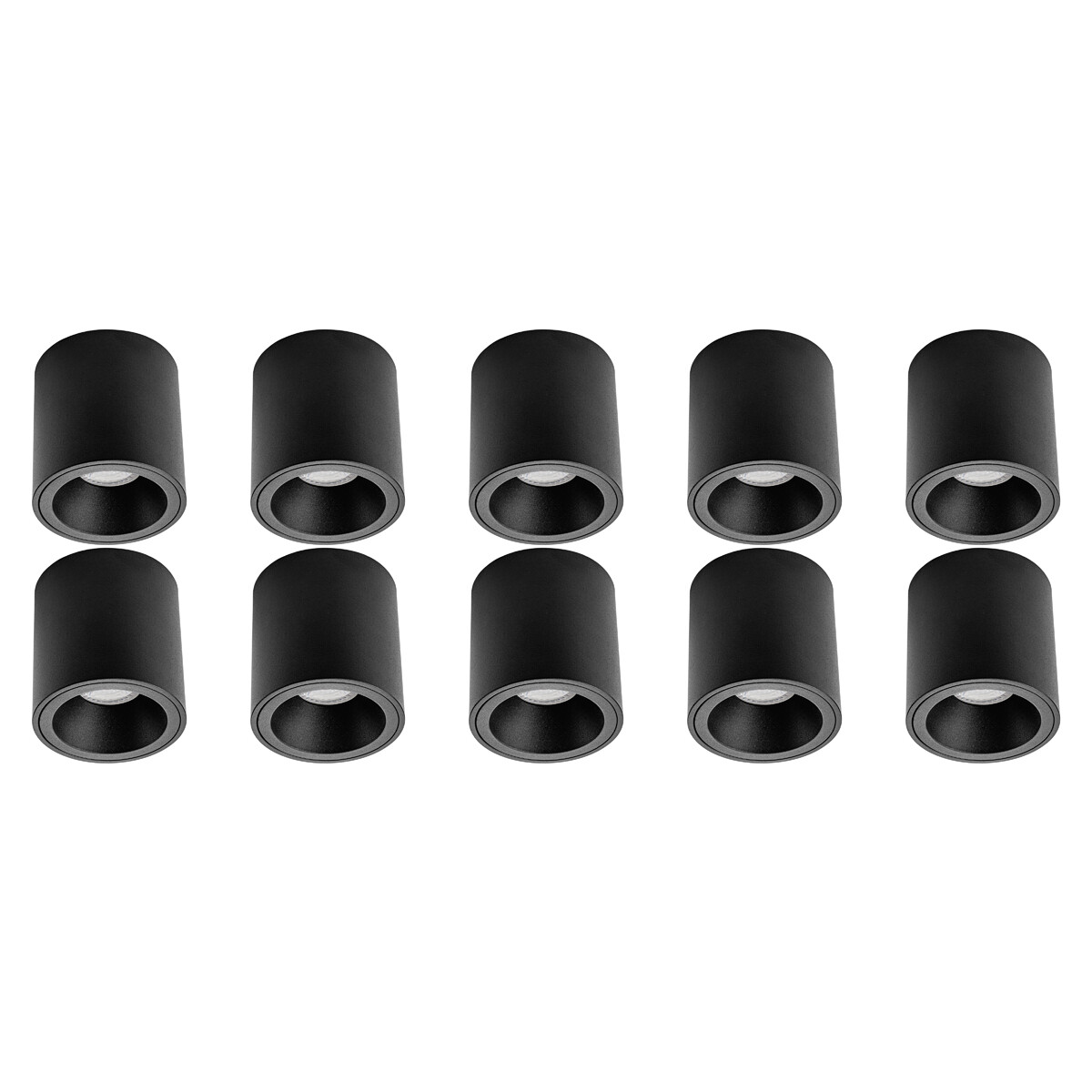 Opbouwspot 10 Pack - Pragmi Cliron Pro - GU10 Fitting - Opbouw Rond - Mat Zwart - Aluminium - Verdiept - Ø90mm