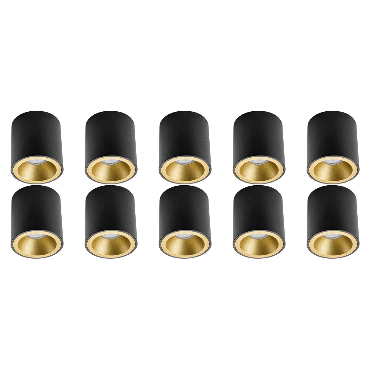 Opbouwspot 10 Pack - Pragmi Cliron Pro - GU10 Fitting - Opbouw Rond - Mat Zwart/Goud - Aluminium - Verdiept - Ø90mm