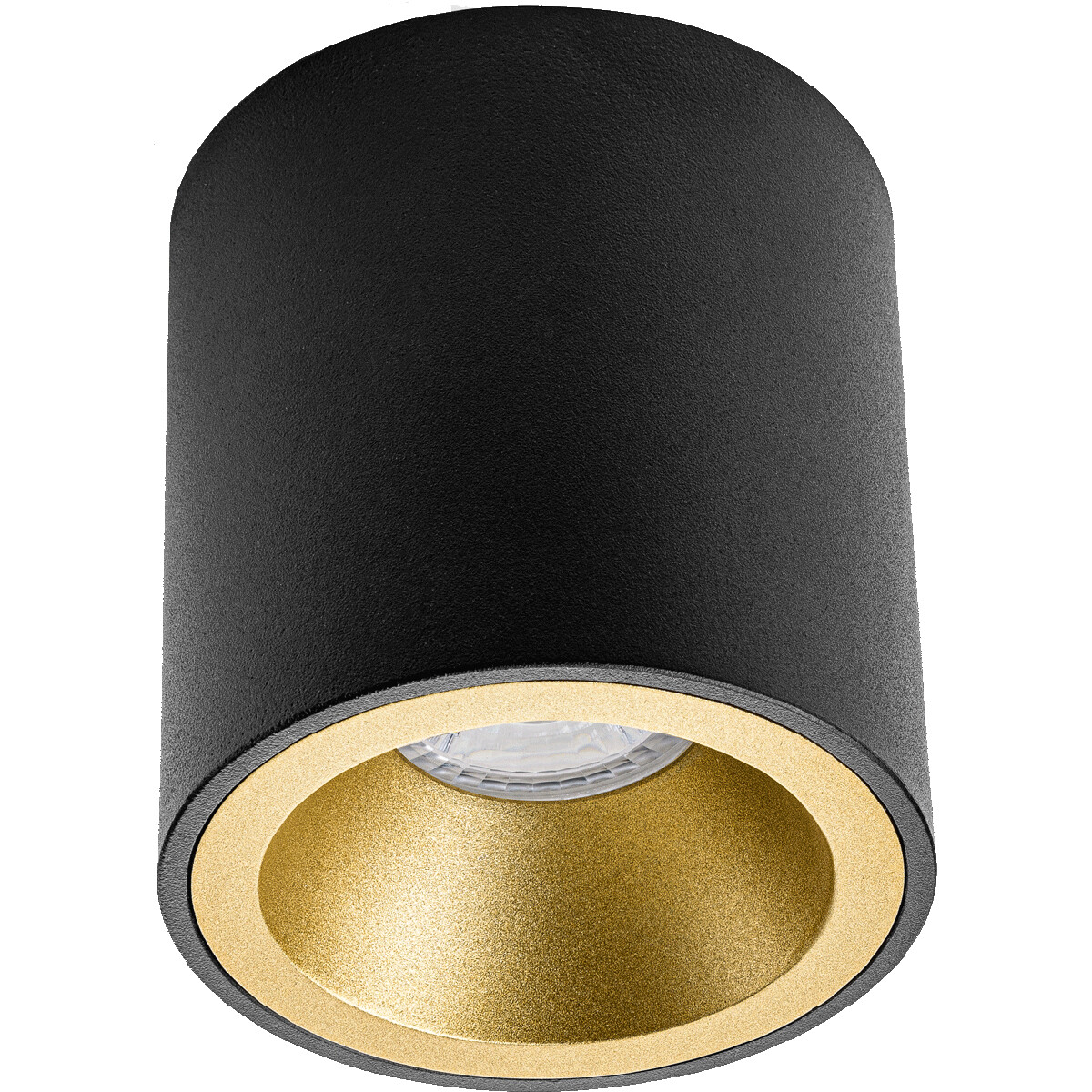 Opbouwspot GU10 - Pragmi Cliron Pro - Opbouw Rond - Mat Zwart/Goud - Aluminium - Verdiept - Ø90mm