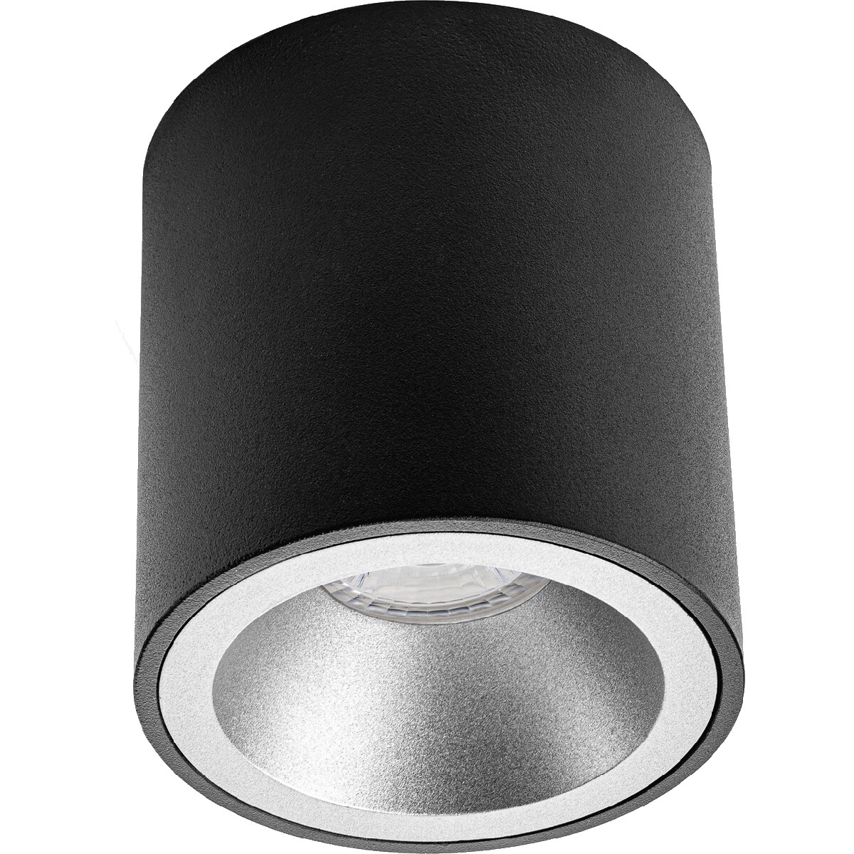 Opbouwspot GU10 - Pragmi Cliron Pro - Opbouw Rond - Mat Zwart/Zilver - Aluminium - Verdiept - Ø90mm