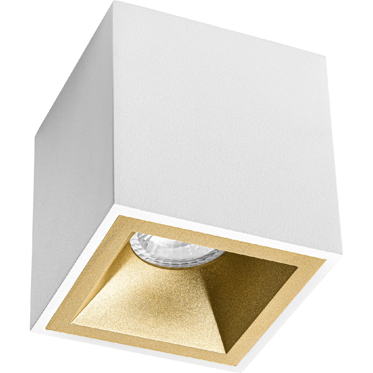 Opbouwspot GU10 - Pragmi Cliron Pro - Opbouw Vierkant - Mat Wit/Goud - Aluminium - Verdiept - 90mm