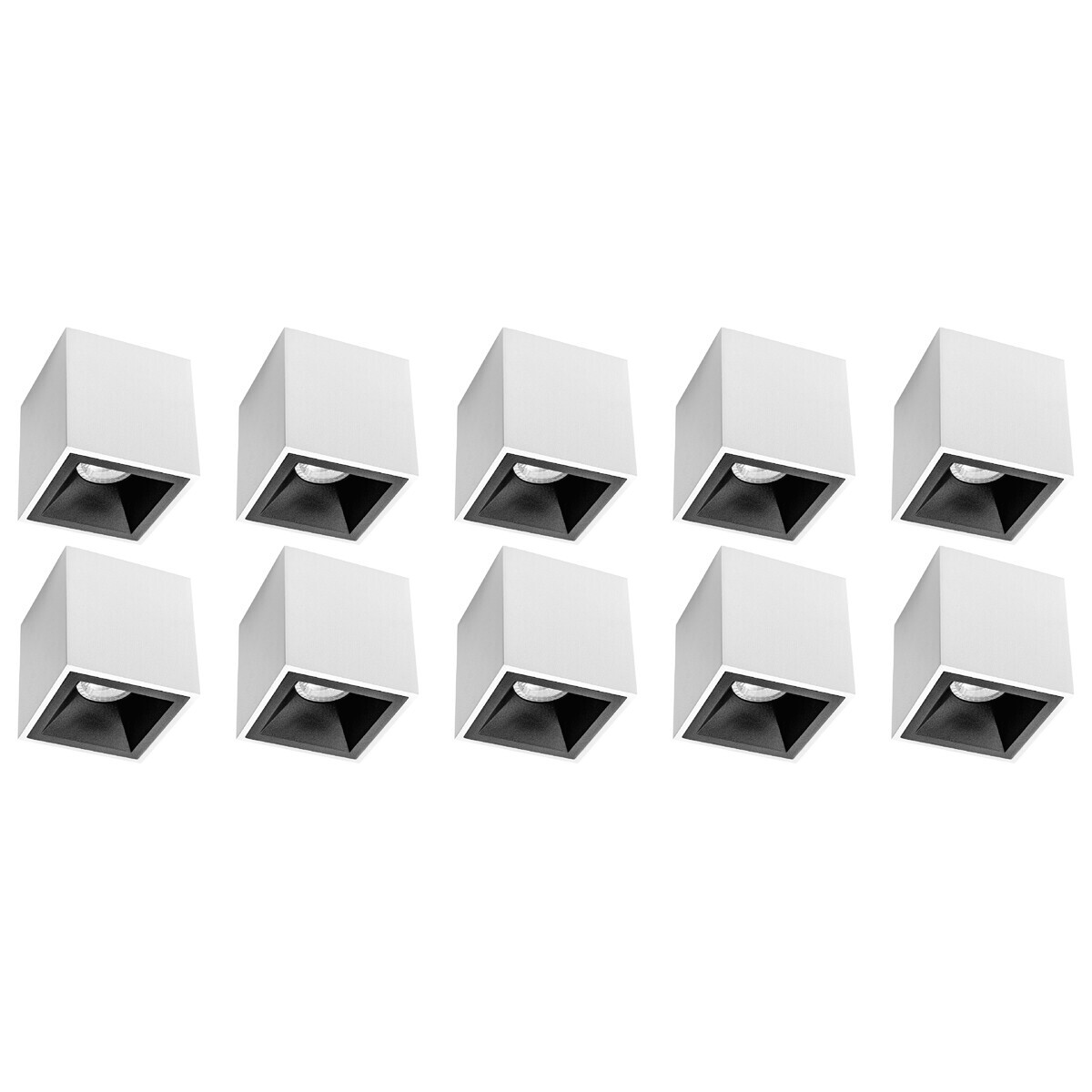 Opbouwspot 10 Pack - Pragmi Cliron Pro - GU10 Fitting - Opbouw Vierkant - Mat Wit/Zwart - Aluminium - Verdiept - Ø90mm