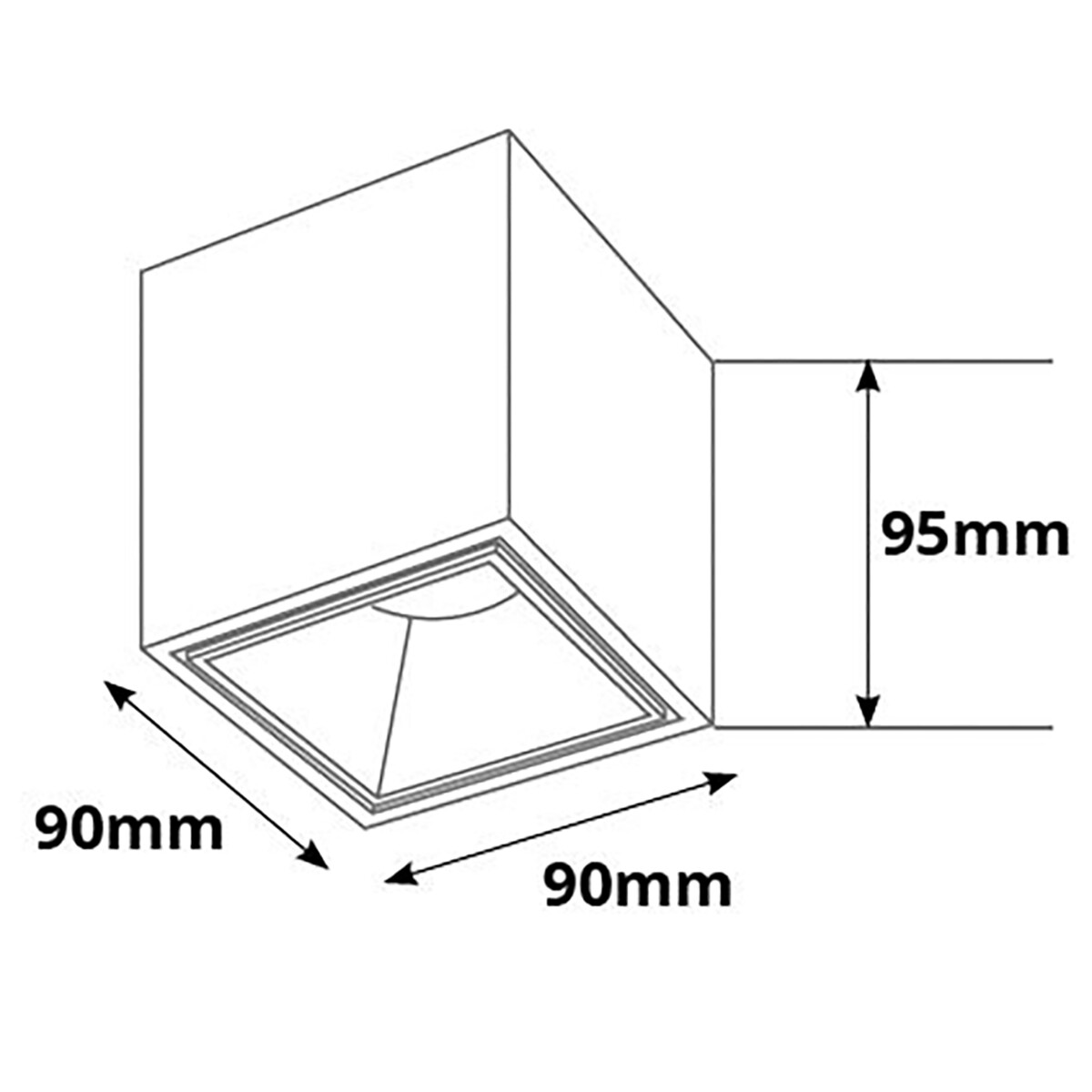 Opbouwspot GU10 - Pragmi Cliron Pro - Opbouw Vierkant - Mat Zwart/Goud - Aluminium - Verdiept - 90mm