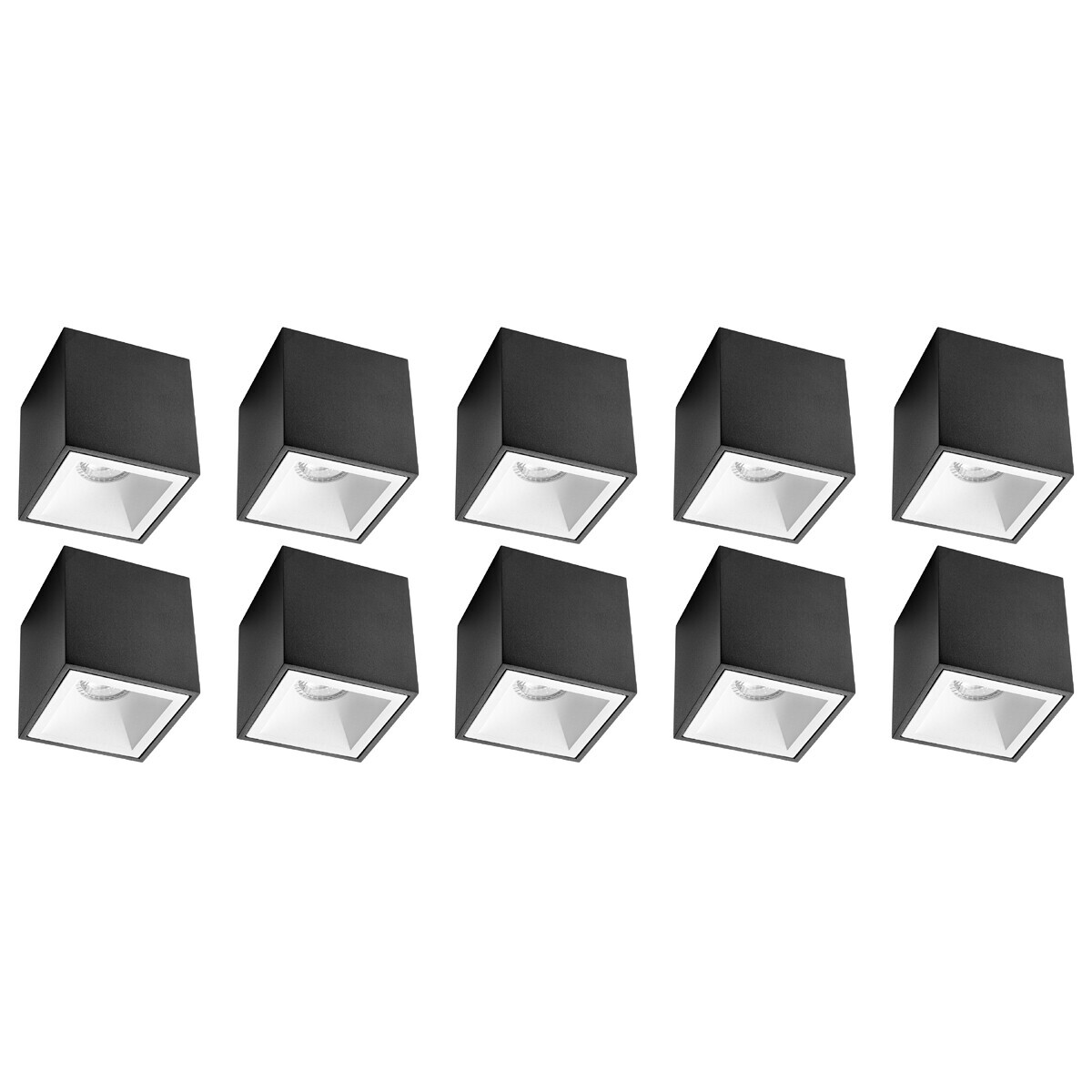 Opbouwspot 10 Pack - Pragmi Cliron Pro - GU10 Fitting - Opbouw Vierkant - Mat Zwart/Wit - Aluminium - Verdiept - Ø90mm