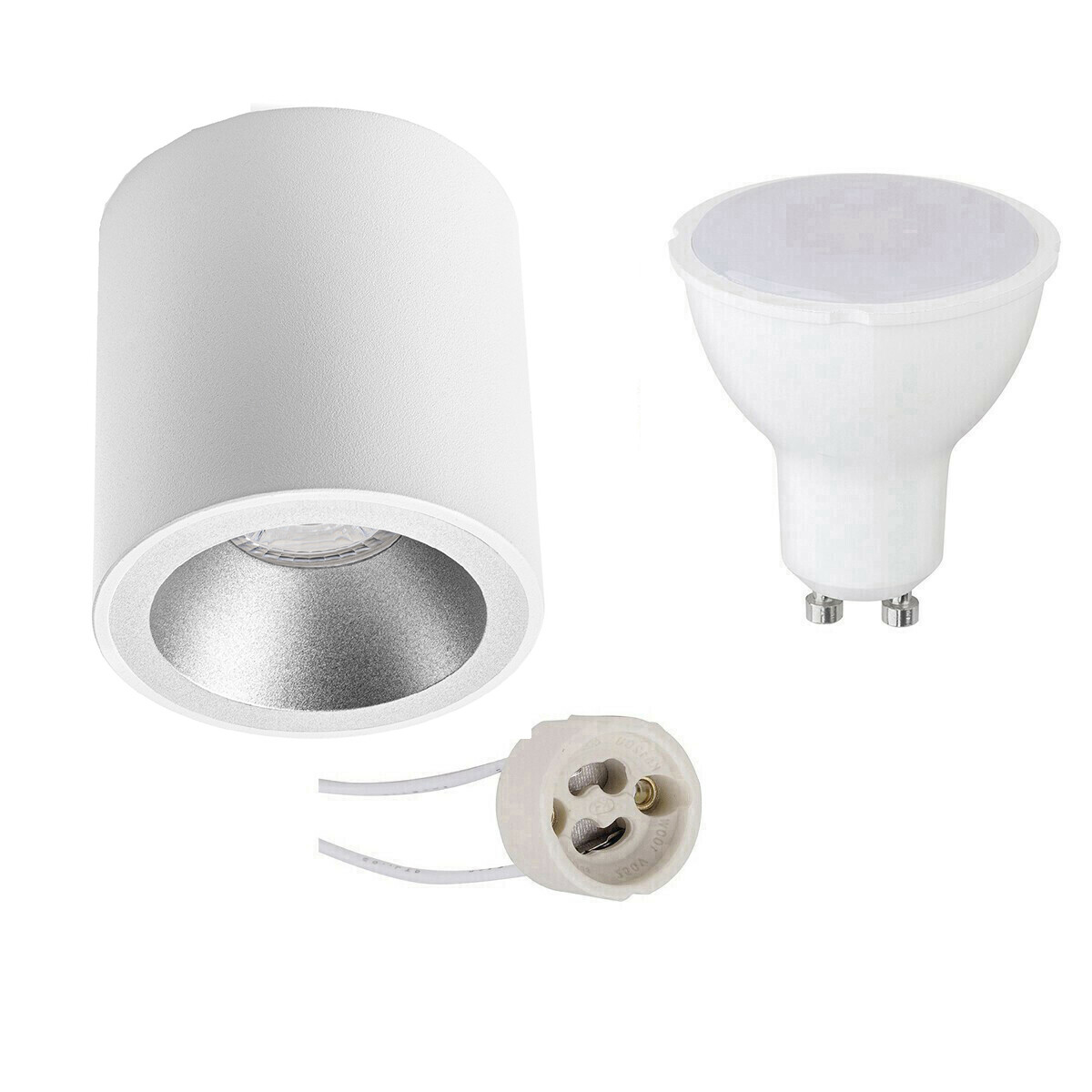 Opbouwspot Set - Pragmi Cliron Pro - GU10 Fitting - Opbouw Rond - Mat Wit/Zilver - 4W - Warm Wit 3000K - Verdiept - Ø90mm