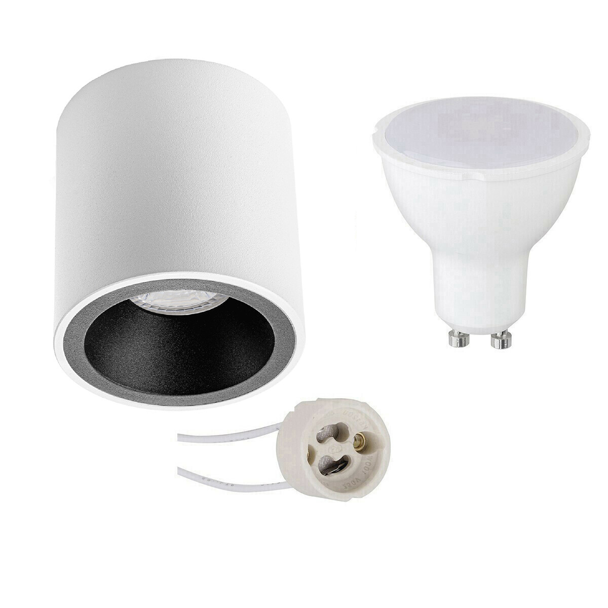 Opbouwspot Set - Pragmi Cliron Pro - GU10 Fitting - Opbouw Rond - Mat Wit/Zwart - 4W - Natuurlijk Wit 4200K - Verdiept - Ø90mm