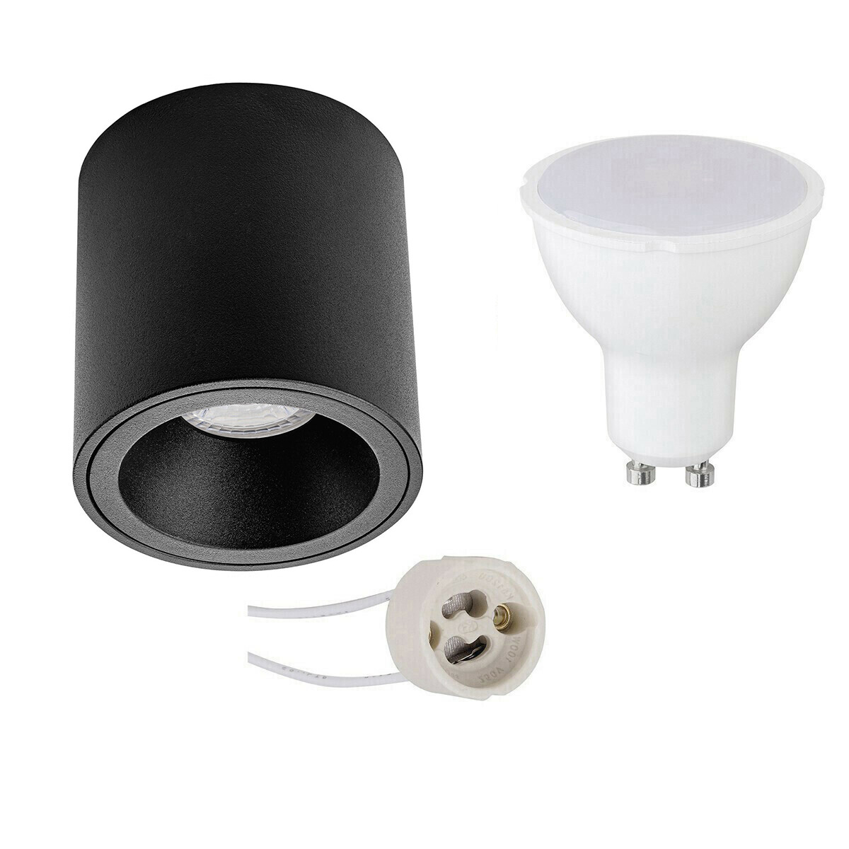 Opbouwspot Set - Pragmi Cliron Pro - GU10 Fitting - Opbouw Rond - Mat Zwart - 4W - Warm Wit 3000K - Verdiept - Ø90mm