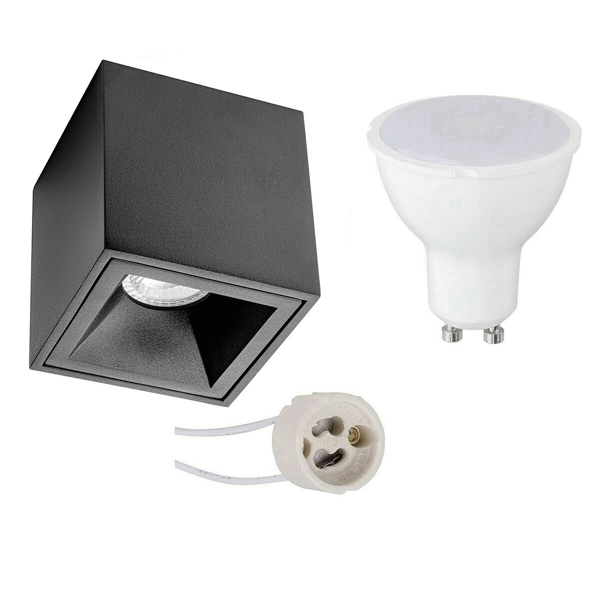 Opbouwspot Set - Aigi - Pragmi Cliron Pro - GU10 Fitting - Opbouw Vierkant - Mat Zwart - 8W - Warm Wit 3000K - Verdiept - 90mm