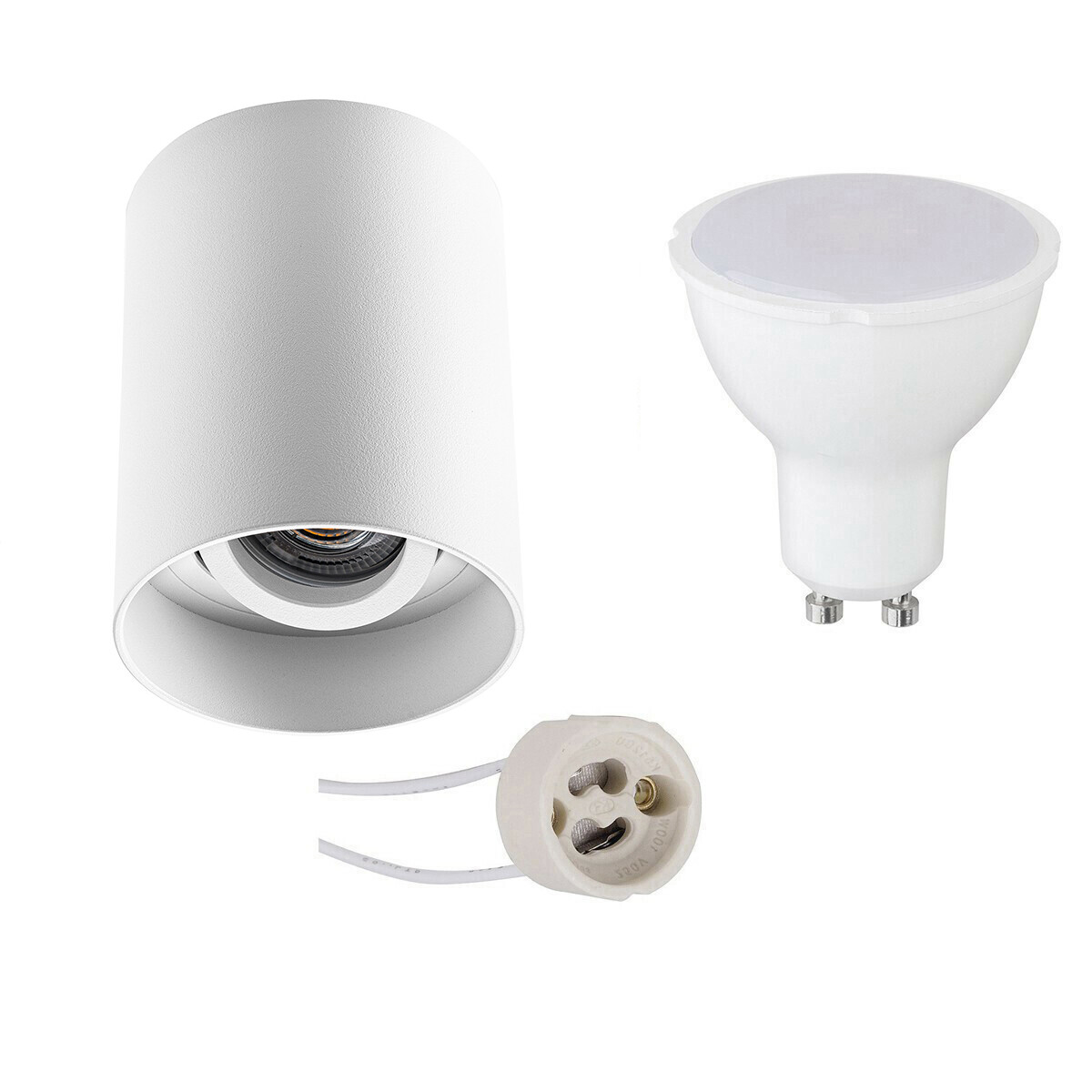 Opbouwspot Set - Pragmi Luxina Pro - GU10 Fitting - Opbouw Rond - Mat Wit - 4W - Warm Wit 3000K - Verdiept - Kantelbaar - Ø90mm