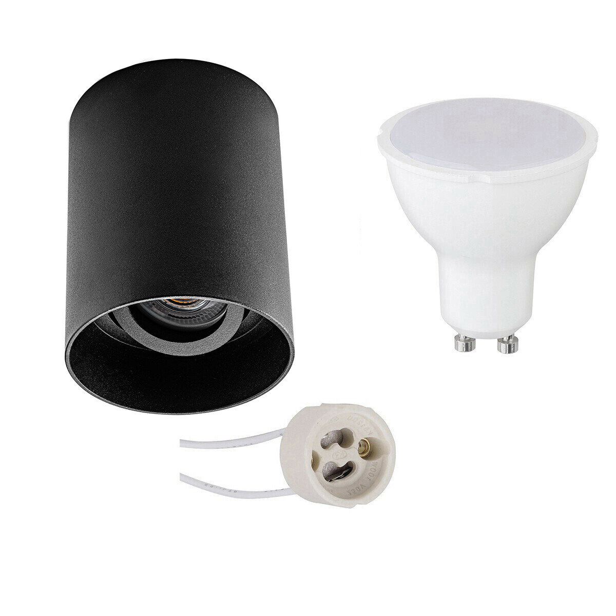 Opbouwspot Set - Pragmi Luxina Pro - GU10 Fitting - Opbouw Rond - Mat Zwart - 6W - Warm Wit 3000K - Verdiept - Kantelbaar - Ø90mm