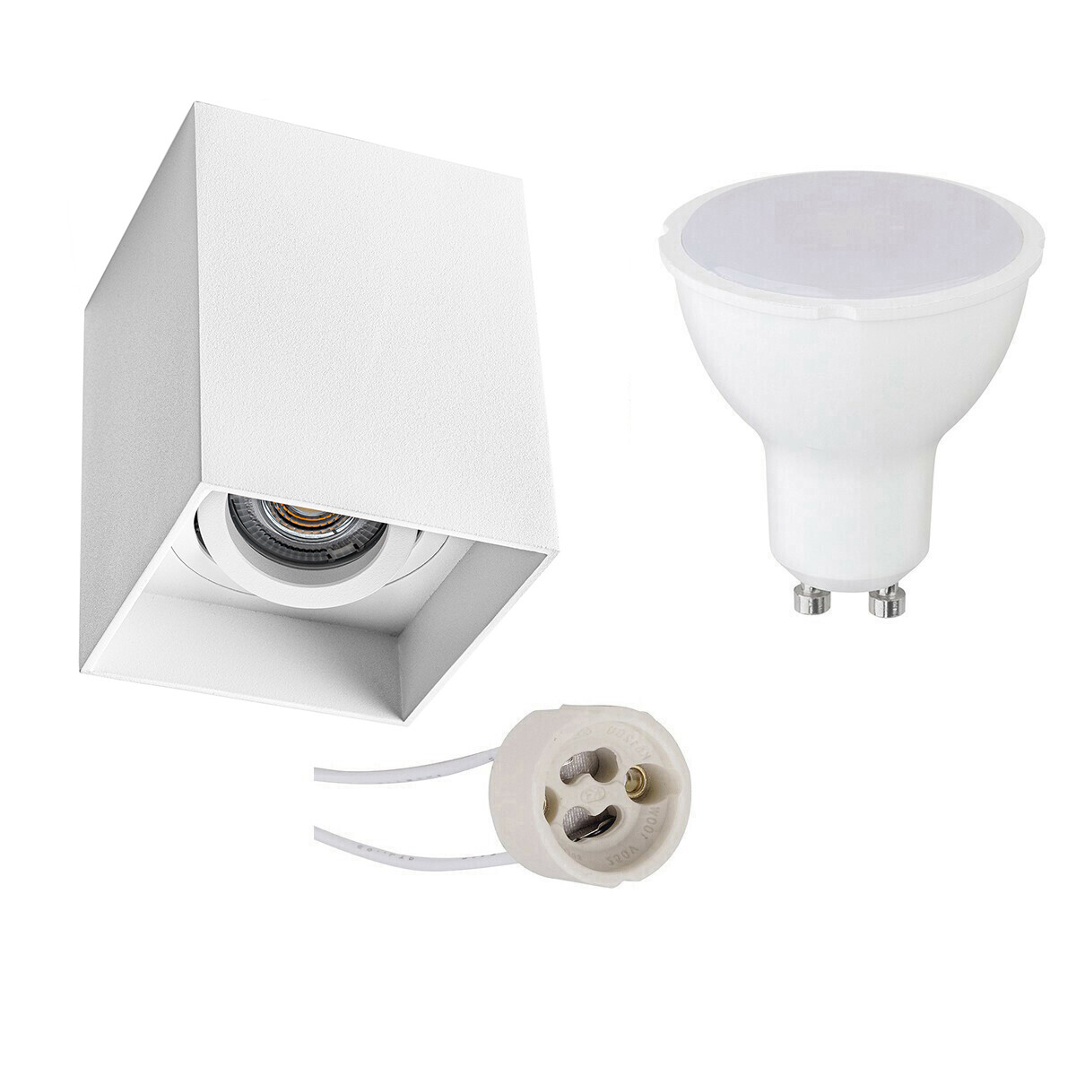 Opbouwspot Set - Pragmi Luxina Pro - GU10 Fitting - Opbouw Vierkant - Mat Wit - 6W - Natuurlijk Wit 4200K - Verdiept - Kantelbaar - 90mm