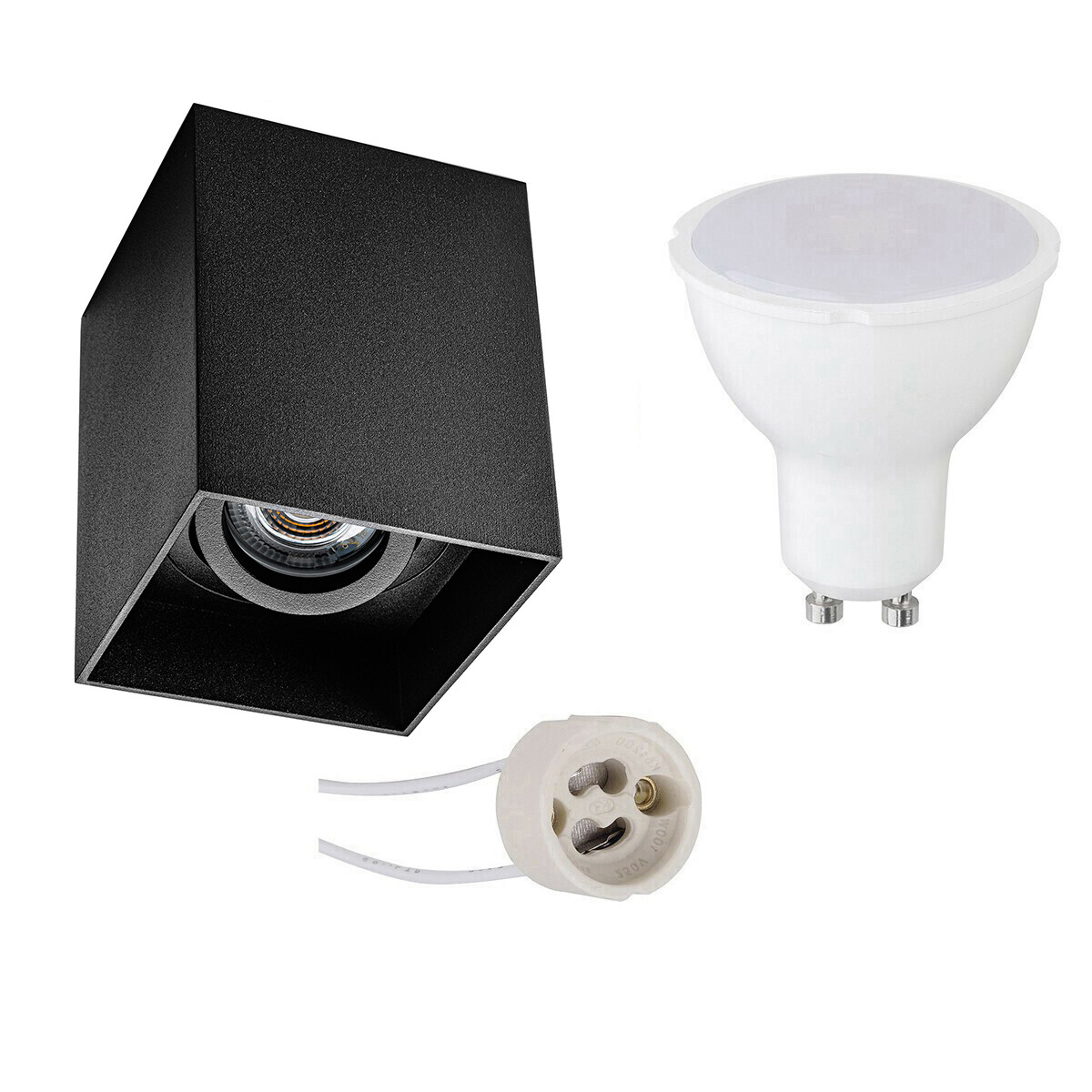 Opbouwspot Set - Pragmi Luxina Pro - GU10 Fitting - Opbouw Vierkant - Mat Zwart - 4W - Warm Wit 3000K - Verdiept - Kantelbaar - 90mm