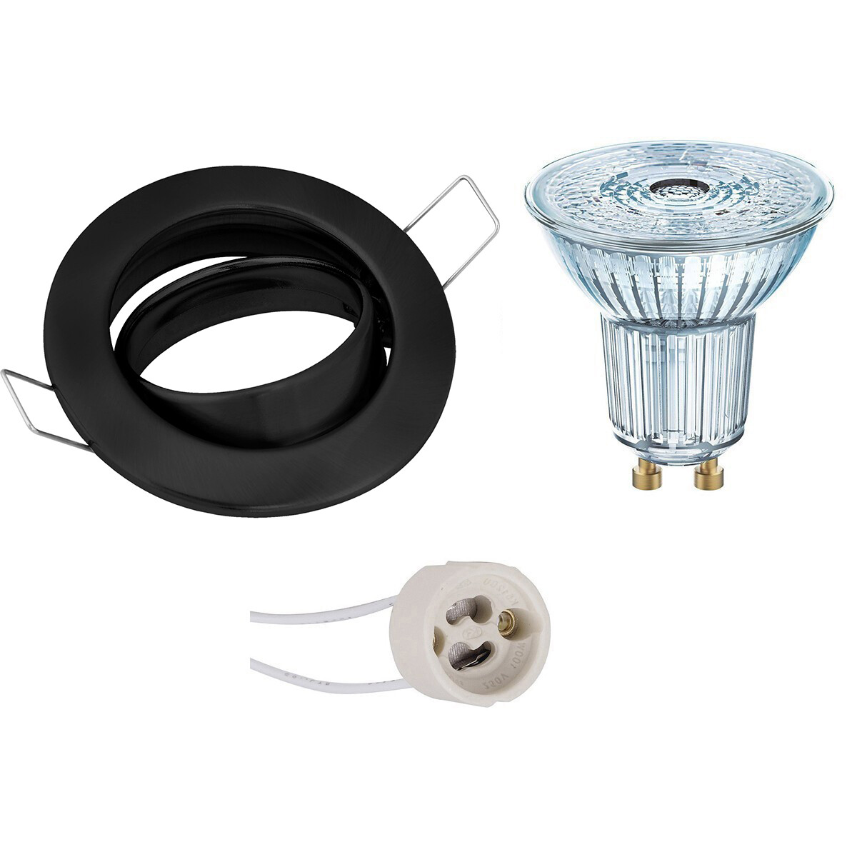 LED Spot Set - LEDVANCE Parathom PAR16 940 36D - GU10 Fitting - Dimbaar - Inbouw Rond - Mat Zwart - 3.4W - Natuurlijk Wit 4000K - Kantelbaar Ø82mm