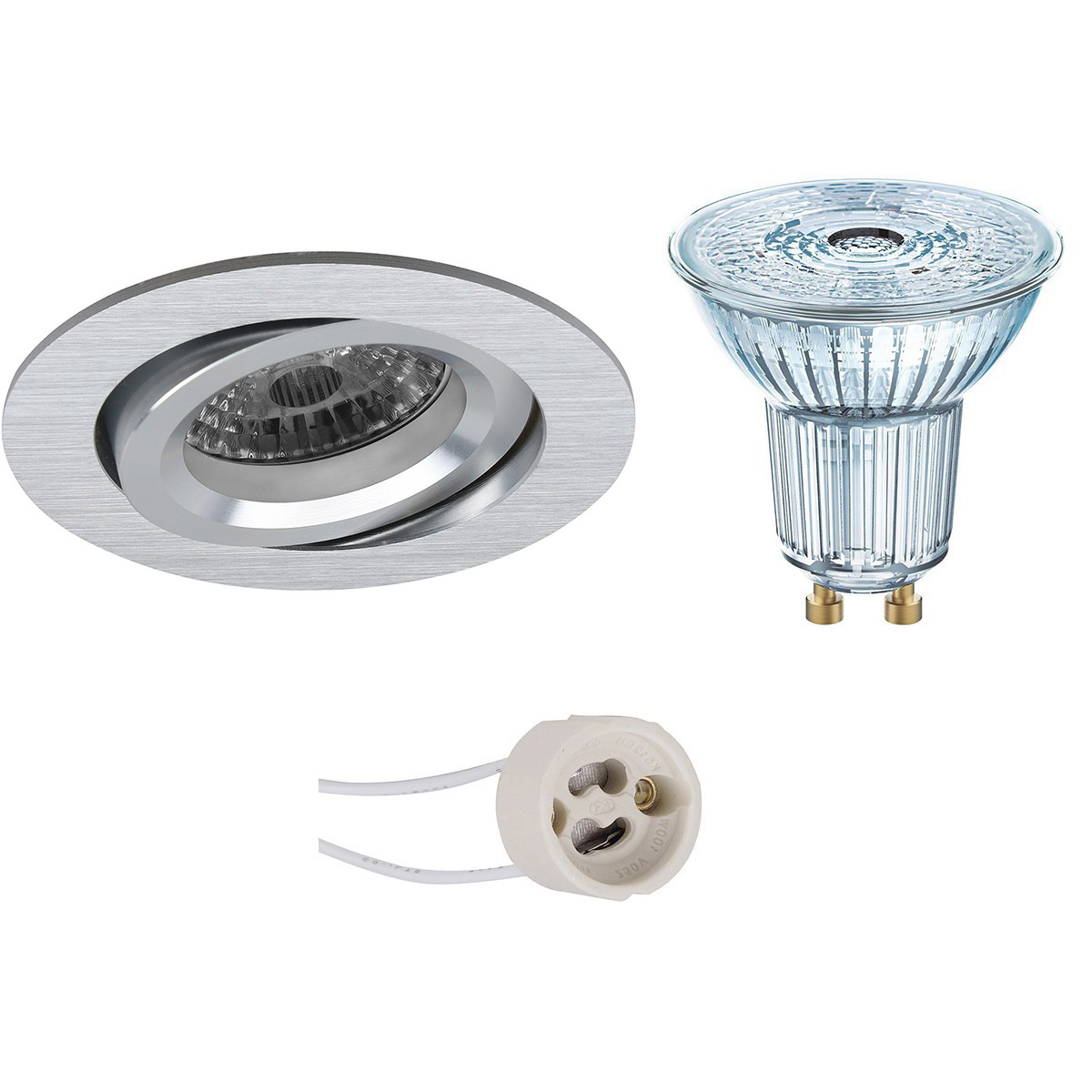 LED Spot Set - LEDVANCE Parathom PAR16 930 36D - Pragmi Aerony Pro - GU10 Fitting - Dimbaar - Inbouw Rond - Mat Zilver - 3.4W - Warm Wit 3000K - Kantelbaar - Ø82mm