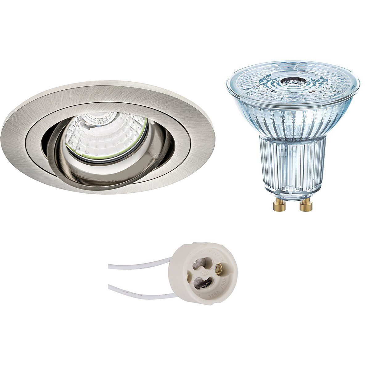 LED Spot Set - LEDVANCE Parathom PAR16 927 36D - Pragmi Alpin Pro - GU10 Fitting - Dimbaar - Inbouw Rond - Mat Nikkel - 3.4W - Warm Wit 2700K - Kantelbaar - Ø92mm