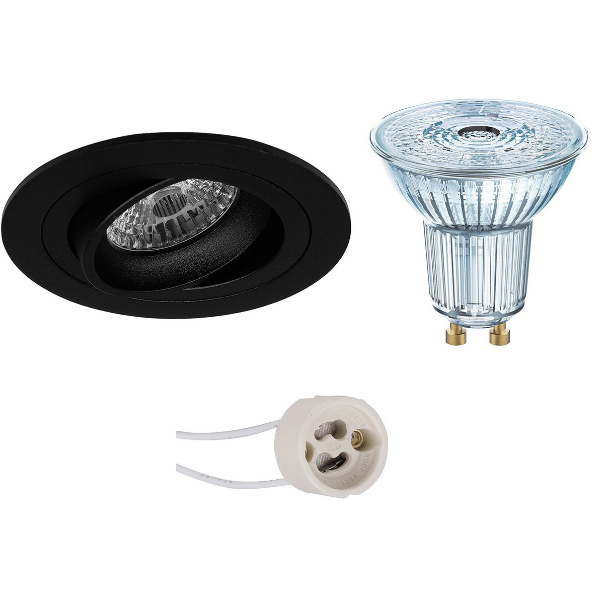 LED Spot Set - LEDVANCE Parathom PAR16 930 36D - Pragmi Alpin Pro - GU10 Fitting - Dimbaar - Inbouw Rond - Mat Zwart - 3.4W - Warm Wit 3000K - Kantelbaar Ø92mm