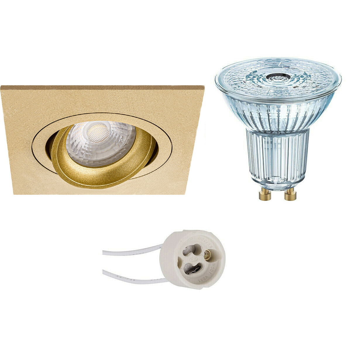 LED Spot Set - LEDVANCE Parathom PAR16 930 36D - Pragmi Borny Pro - GU10 Fitting - Dimbaar - Inbouw Vierkant - Mat Goud - 4.5W - Warm Wit 3000K - Kantelbaar - 92mm