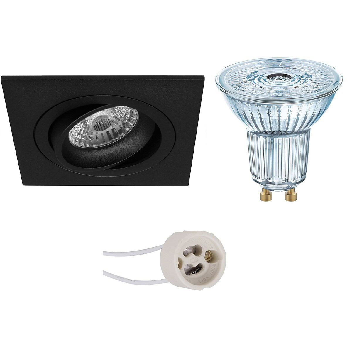 LED Spot Set - LEDVANCE Parathom PAR16 940 36D - Pragmi Borny Pro - GU10 Fitting - Dimbaar - Inbouw Vierkant - Mat Zwart - 3.4W - Natuurlijk Wit 4000K - Kantelbaar - 92mm