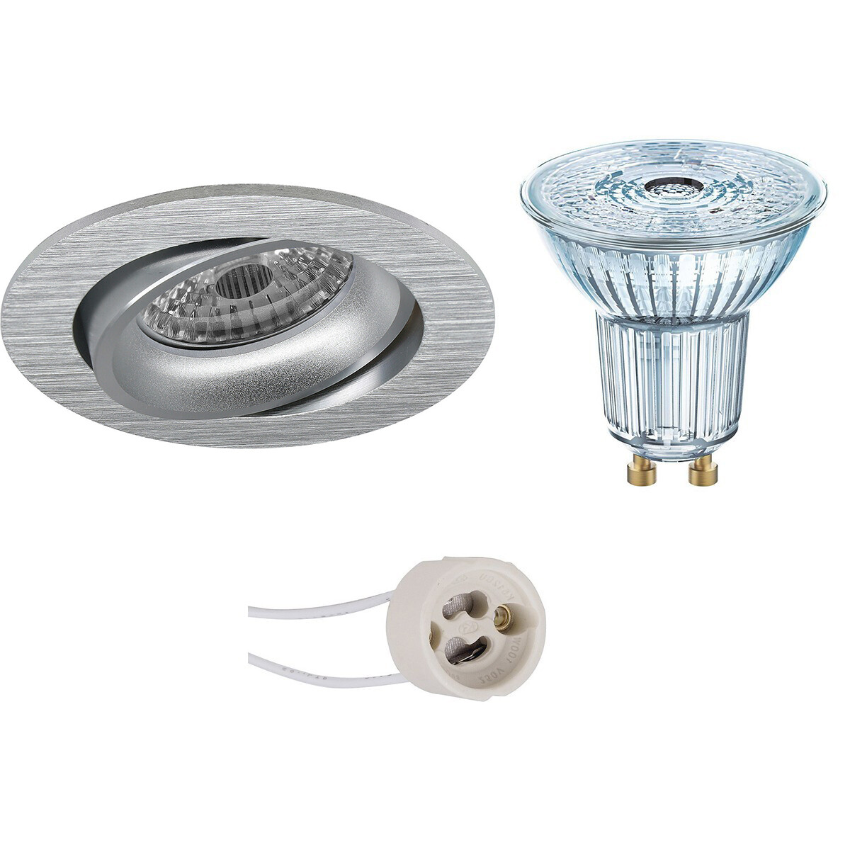 LED Spot Set - LEDVANCE Parathom PAR16 930 36D - Pragmi Delton Pro - GU10 Fitting - Dimbaar - Inbouw Rond - Mat Zilver - 3.4W - Warm Wit 3000K - Kantelbaar - Ø82mm