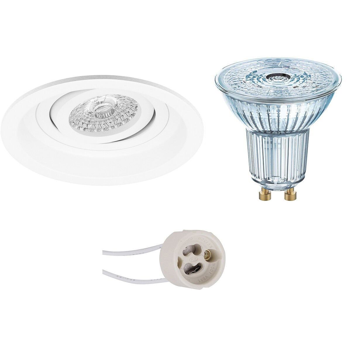 LED Spot Set - LEDVANCE Parathom PAR16 940 36D - Pragmi Domy Pro - GU10 Fitting - Dimbaar - Inbouw Rond - Mat Wit - 3.4W - Natuurlijk Wit 4000K - Verdiept - Kantelbaar - Ø105mm