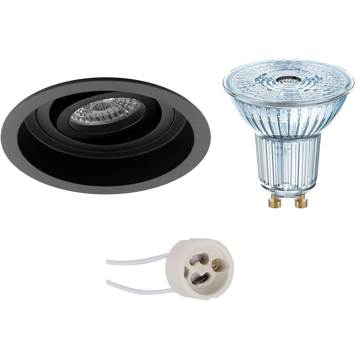 LED Spot Set - LEDVANCE Parathom PAR16 927 36D - Pragmi Domy Pro - GU10 Fitting - Dimbaar - Inbouw Rond - Mat Zwart - 3.4W - Warm Wit 2700K - Verdiept - Kantelbaar - Ø105mm