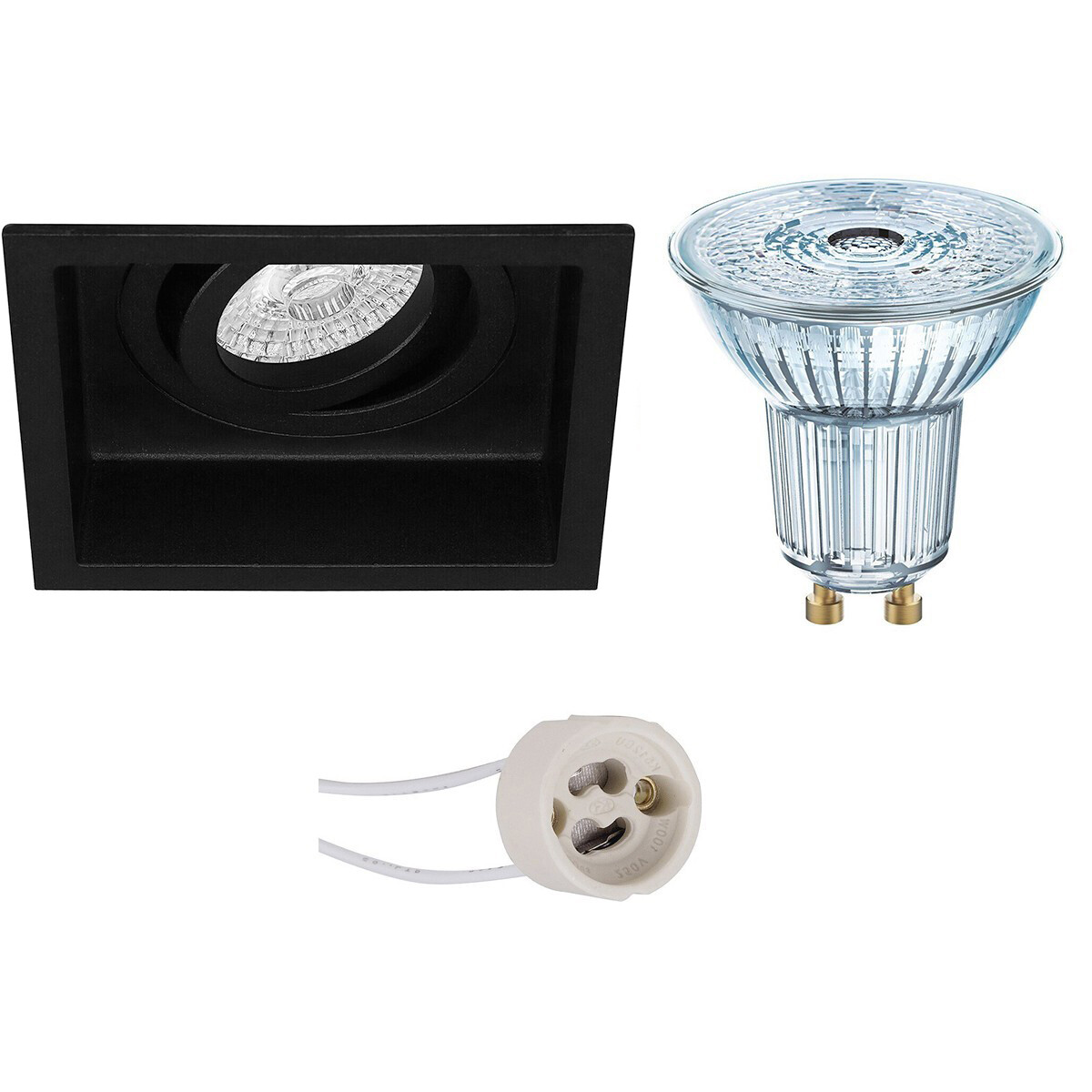 LED Spot Set - LEDVANCE Parathom PAR16 927 36D - Pragmi Domy Pro - GU10 Fitting - Dimbaar - Inbouw Vierkant - Mat Zwart - 3.4W - Warm Wit 2700K - Verdiept - Kantelbaar - 105mm