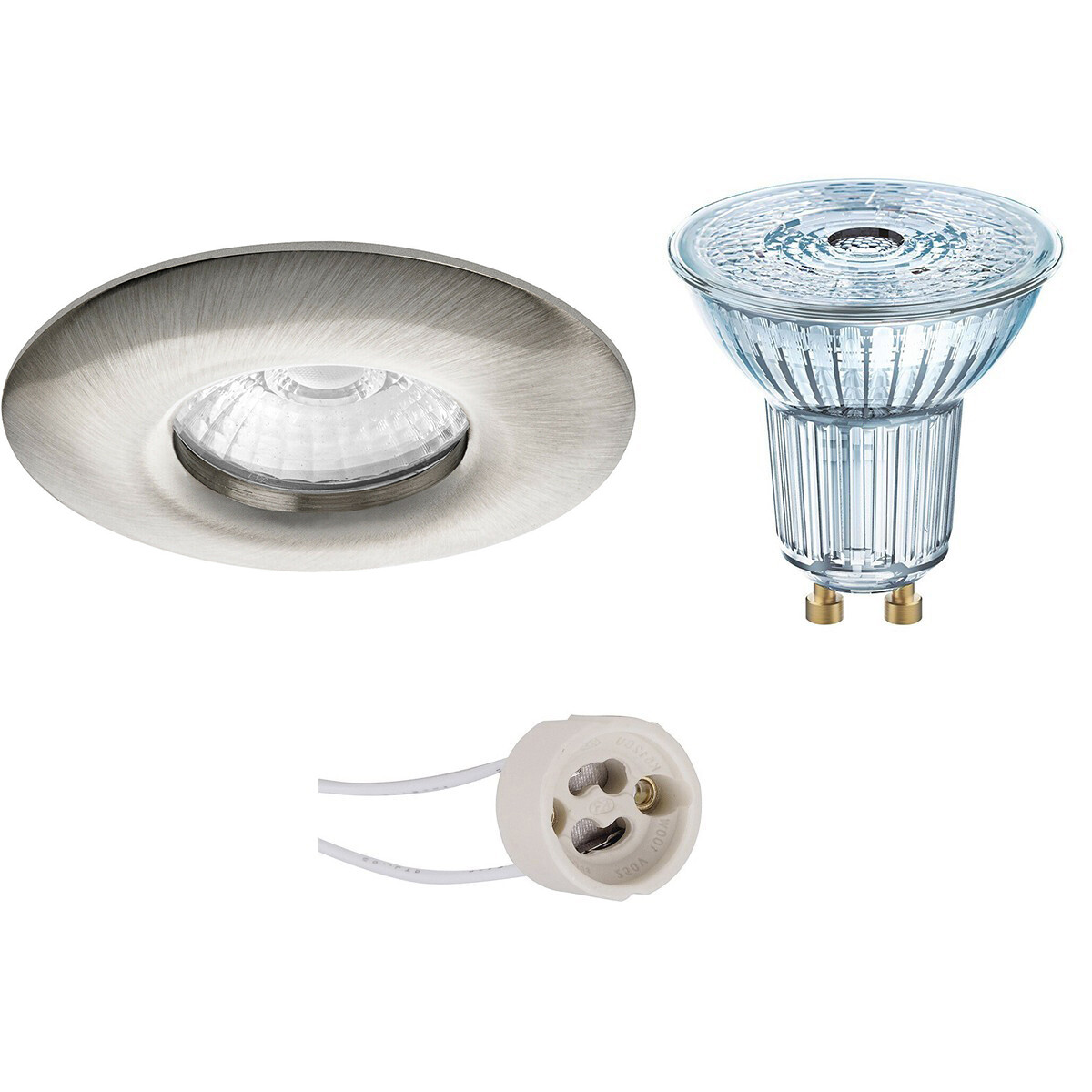 LED Spot Set - LEDVANCE Parathom PAR16 930 36D - Pragmi Luno Pro - Waterdicht IP65 - GU10 Fitting - Dimbaar - Inbouw Rond - Mat Nikkel - 3.4W - Warm Wit 3000K - Ø82mm