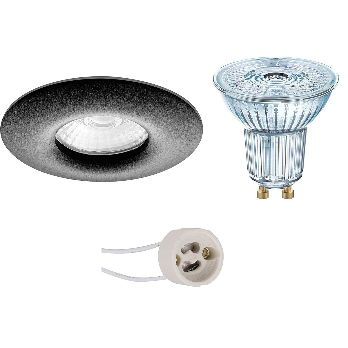 LED Spot Set - LEDVANCE Parathom PAR16 940 36D - Pragmi Luno Pro - Waterdicht IP65 - GU10 Fitting - Dimbaar - Inbouw Rond - Mat Zwart - 3.4W - Natuurlijk Wit 4000K - Ø82mm