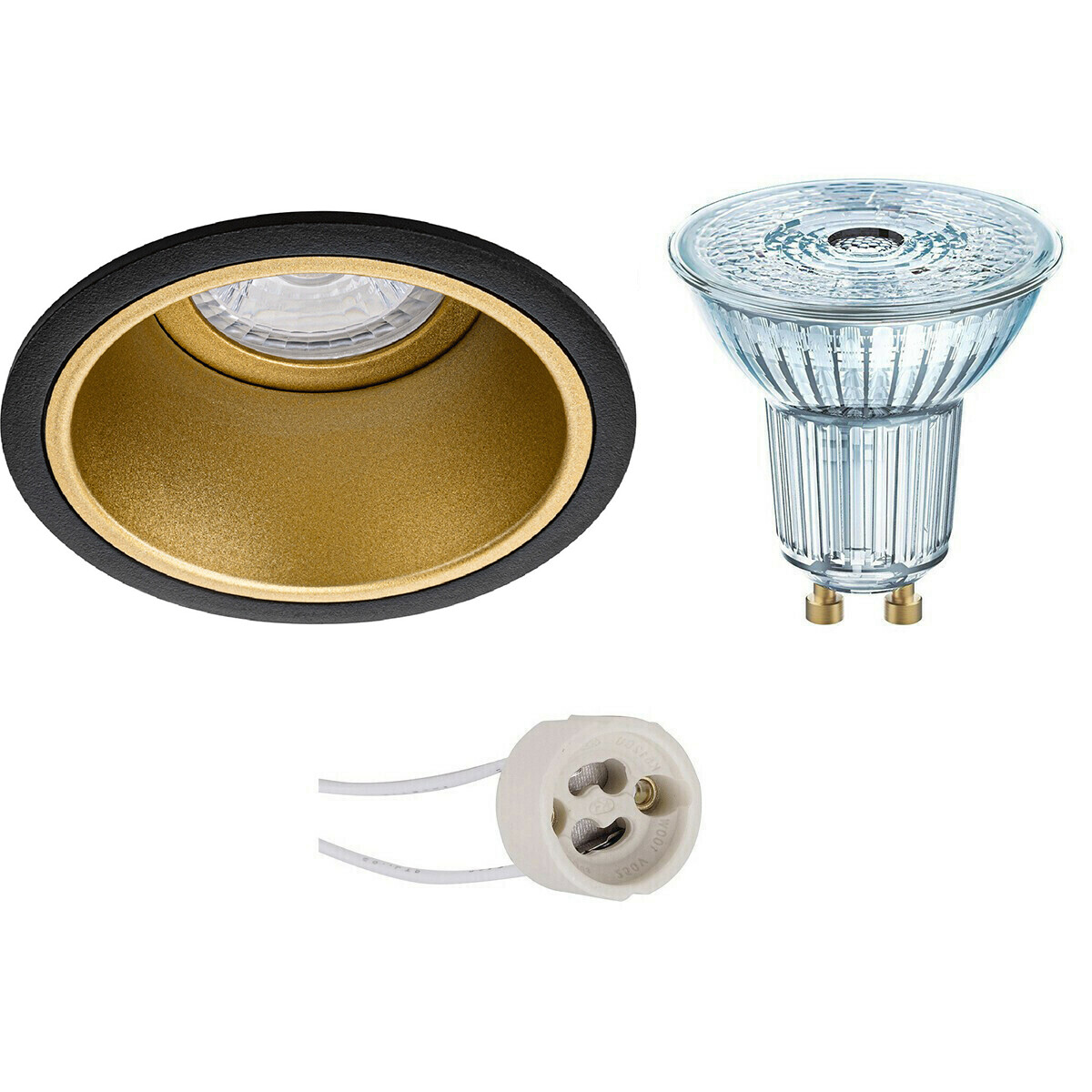 LED Spot Set - LEDVANCE Parathom PAR16 927 36D - Pragmi Minko Pro - GU10 Fitting - Dimbaar - Inbouw Rond - Mat Zwart/Goud - 3.4W - Warm Wit 2700K - Verdiept - Ø90mm